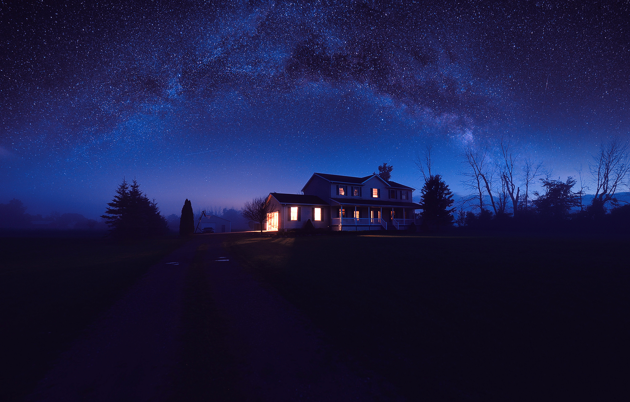 Hut House And Starry Night Wallpapers