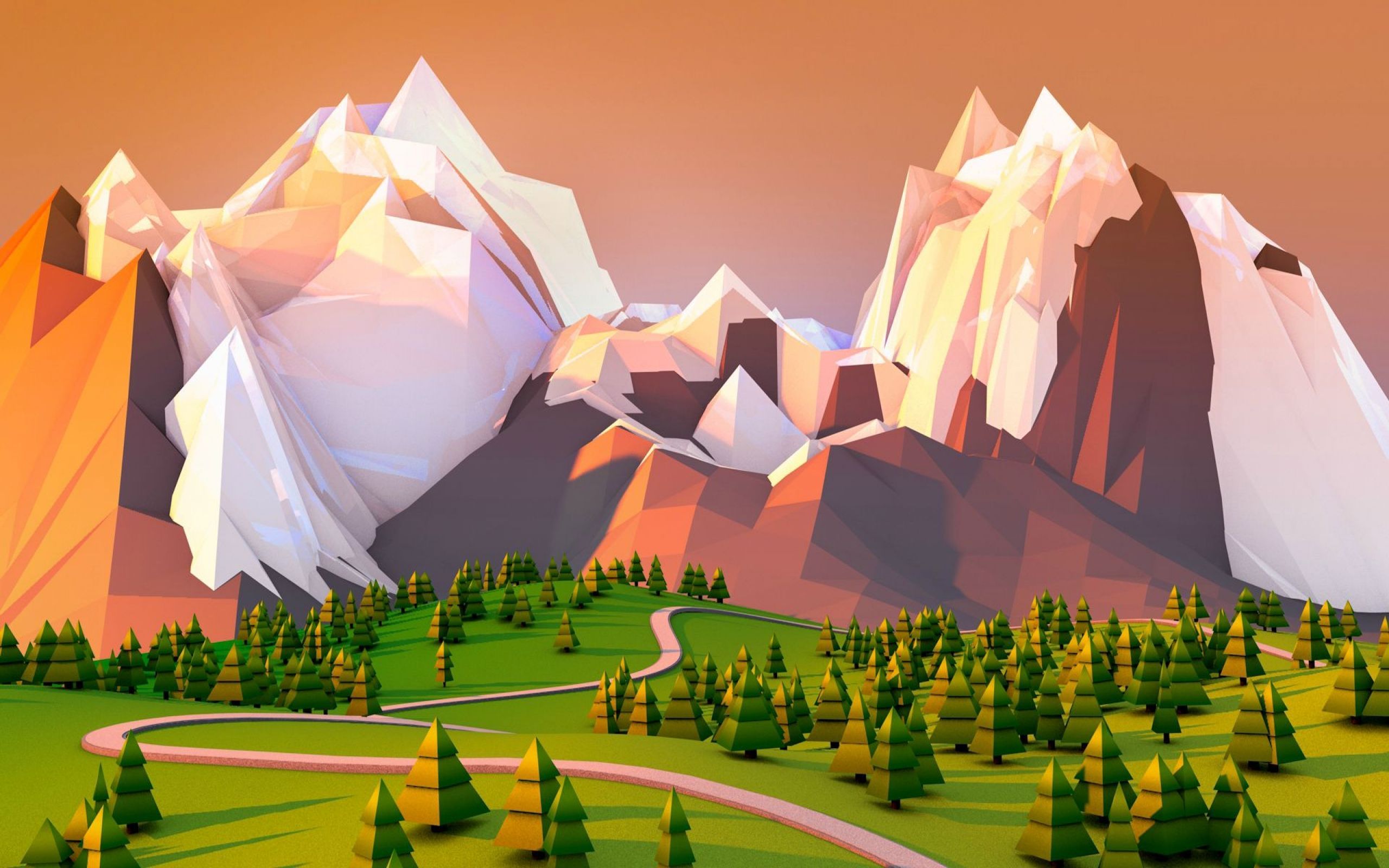 Illustration River Mountains Polygon Art Wallpapers