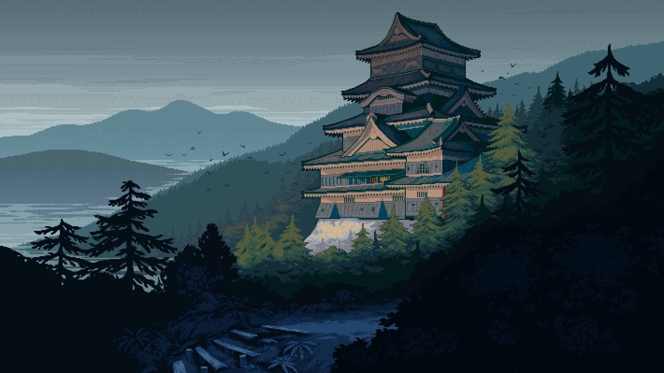 Japanese Castle Pixel Art Wallpapers