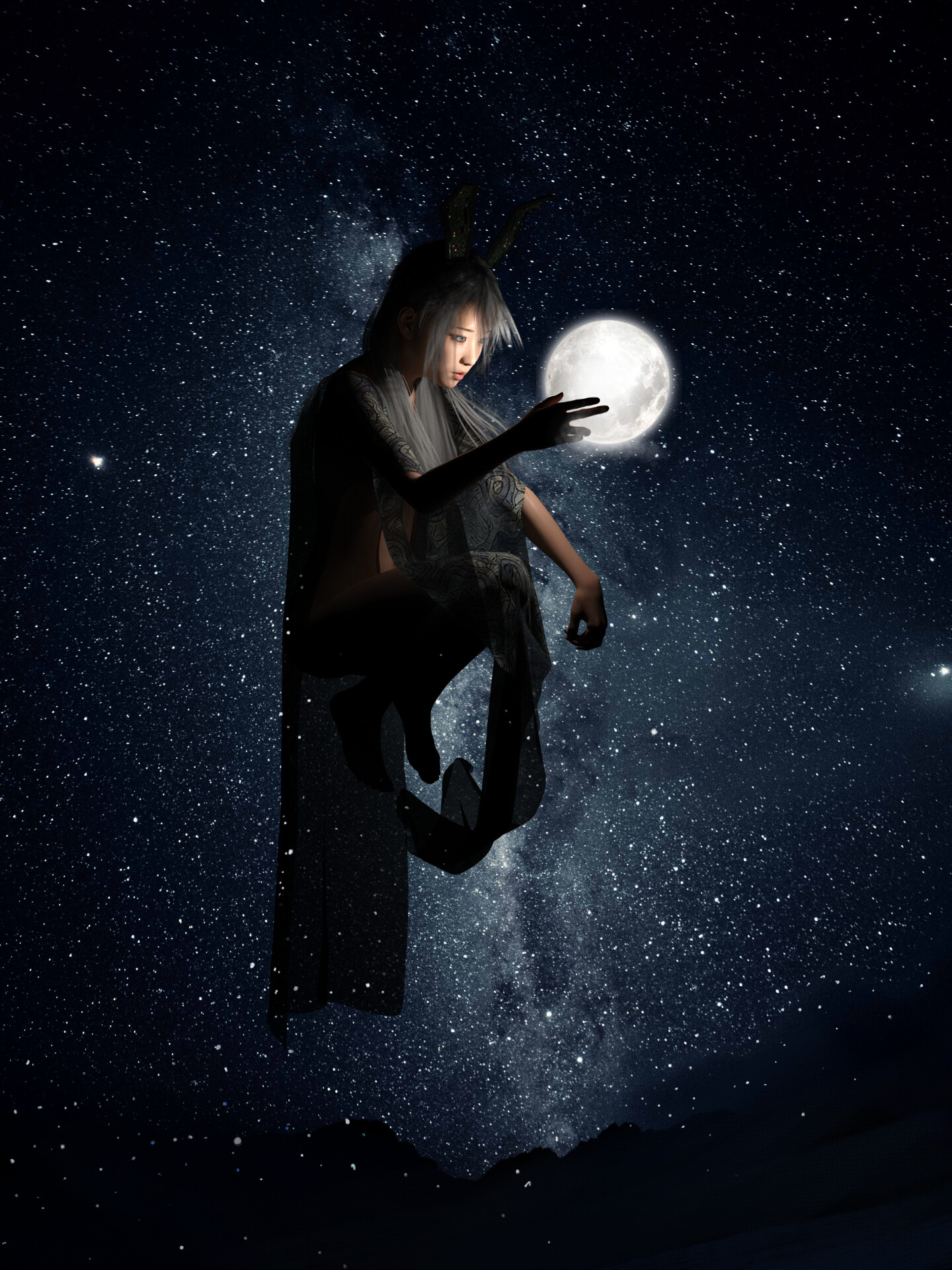 Little Boy On Full Moon Night Playing Guitar Art Wallpapers