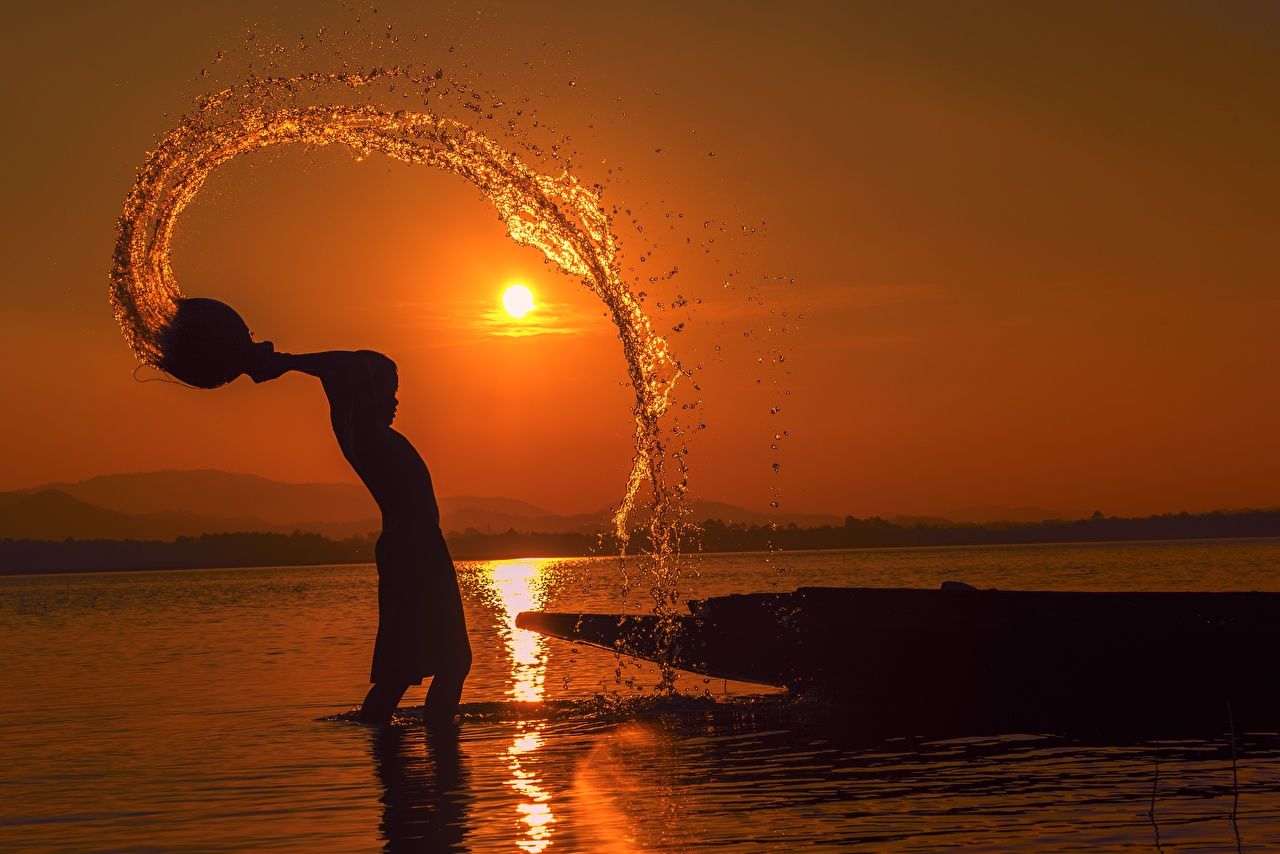 Man In Lake With Sphere Artistic Wallpapers