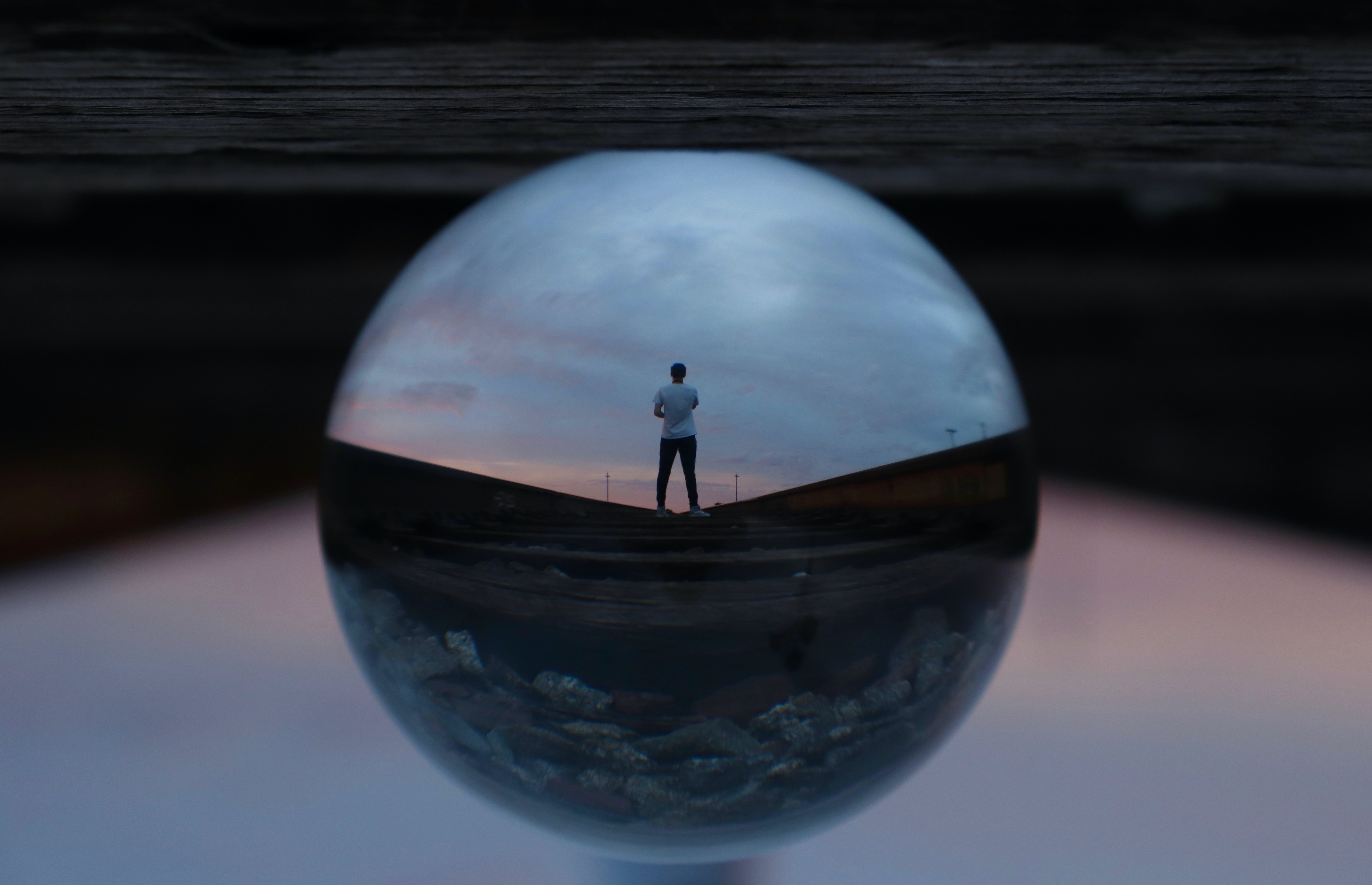 Man In Lake With Sphere Artistic Wallpapers