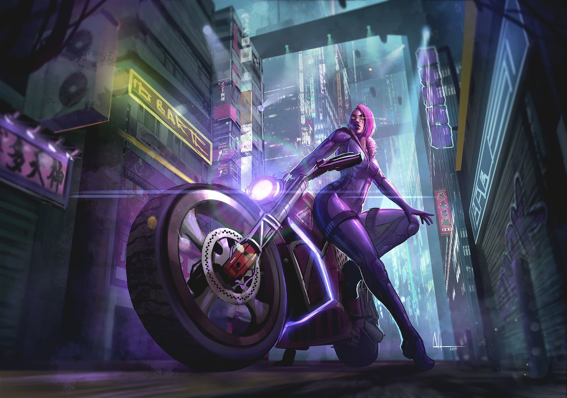 Motorcycle Cyberpunk Girl Wallpapers