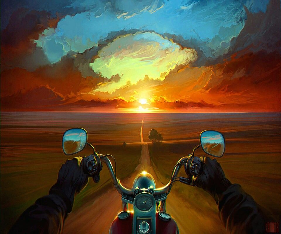 Motorcyle Digital Art Sunset Wallpapers