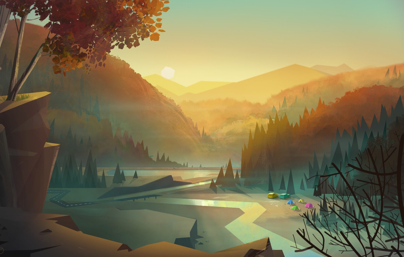 Mountain River Art Wallpapers