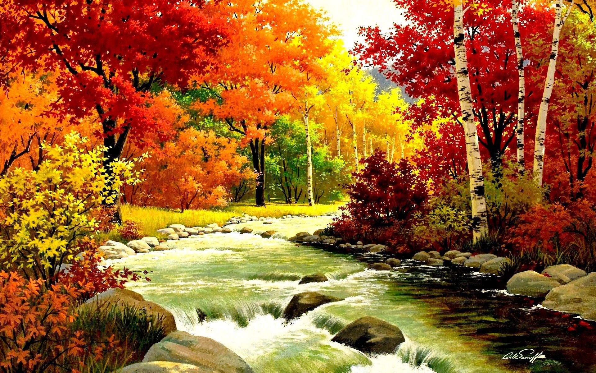 Mountain River Art Wallpapers