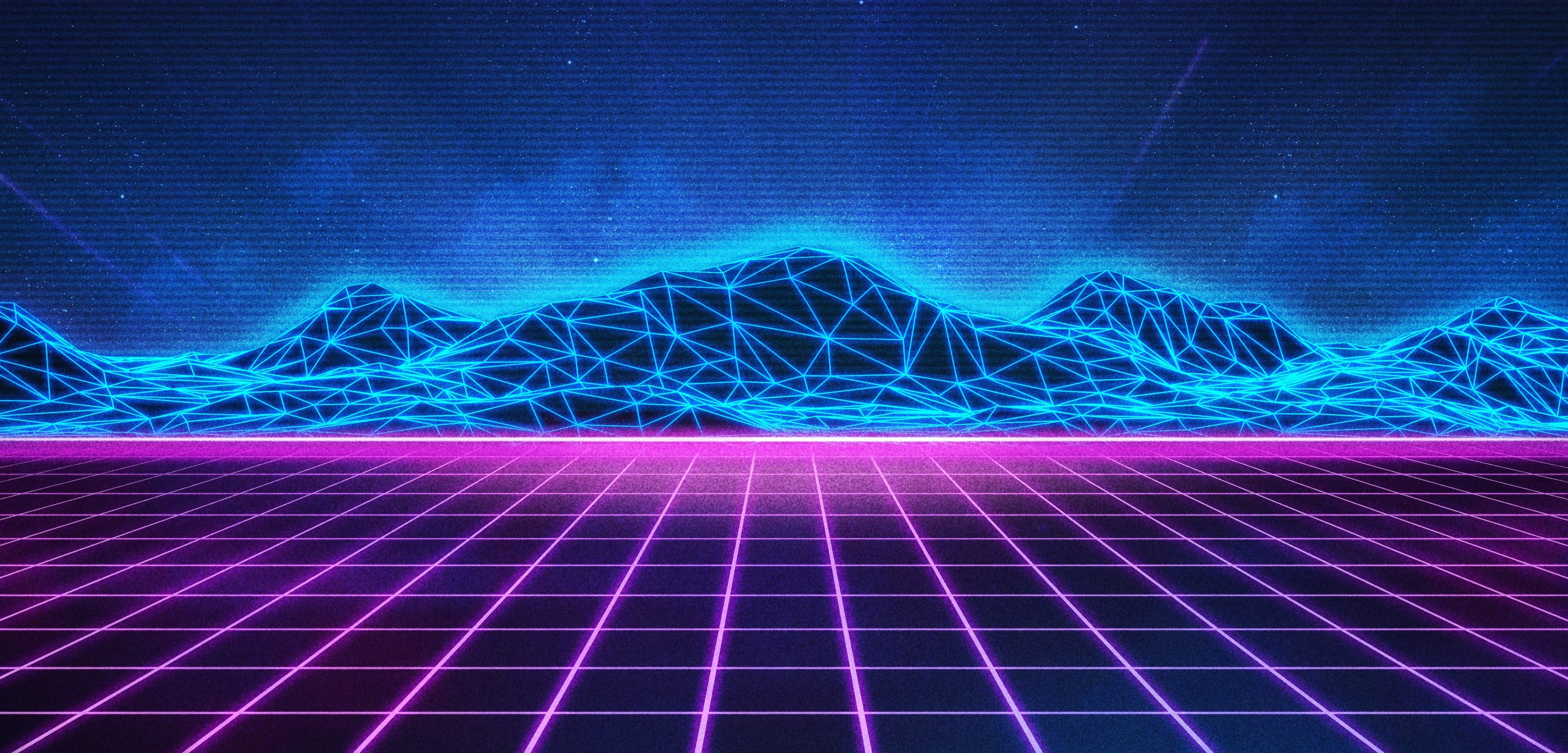 Neon Retrowave Hills Wallpapers