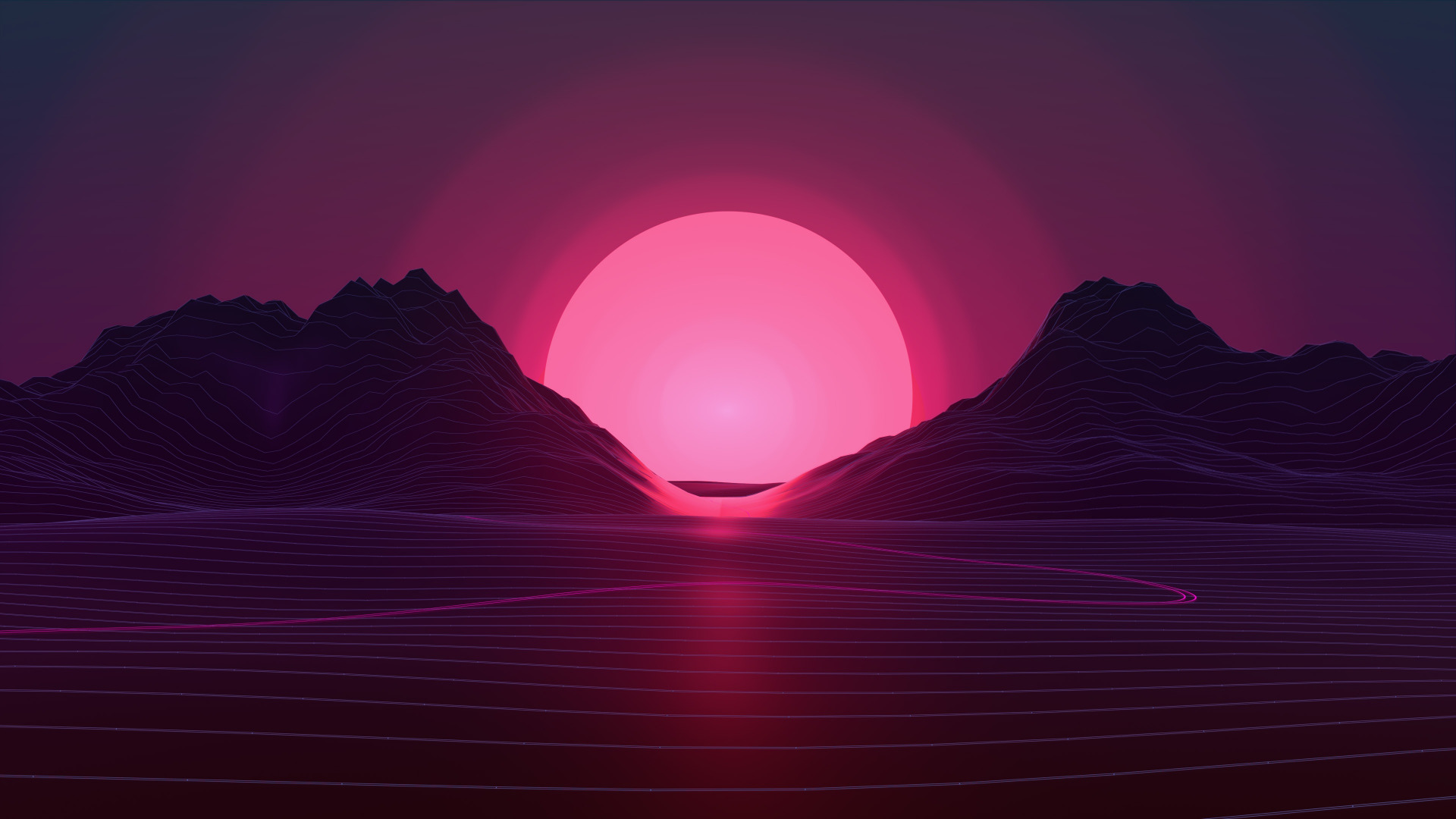 Neon Retrowave Hills Wallpapers