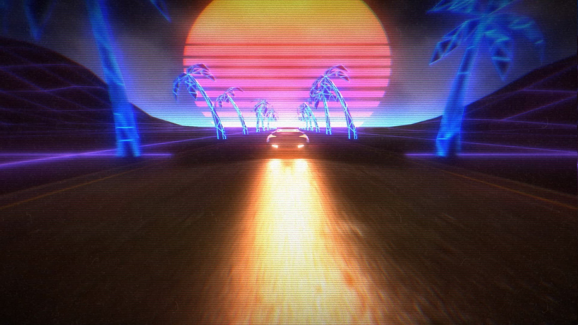 Neon Retrowave Hills Wallpapers