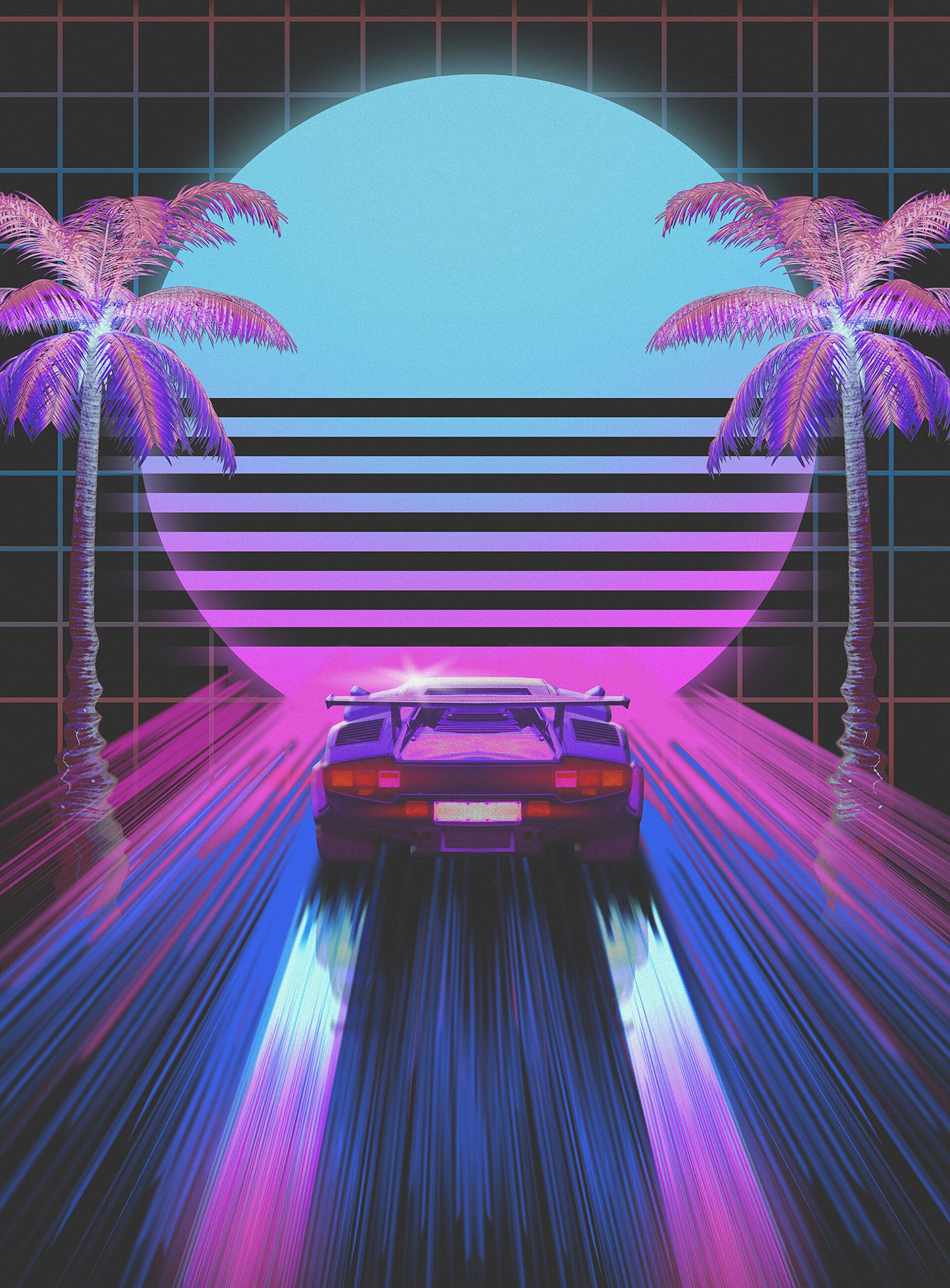 Neon Sunset And Car Wallpapers