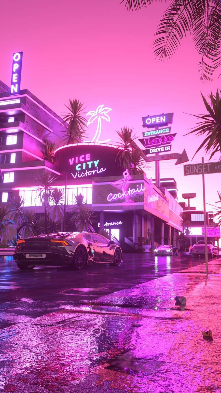 Neon Sunset And Car Wallpapers