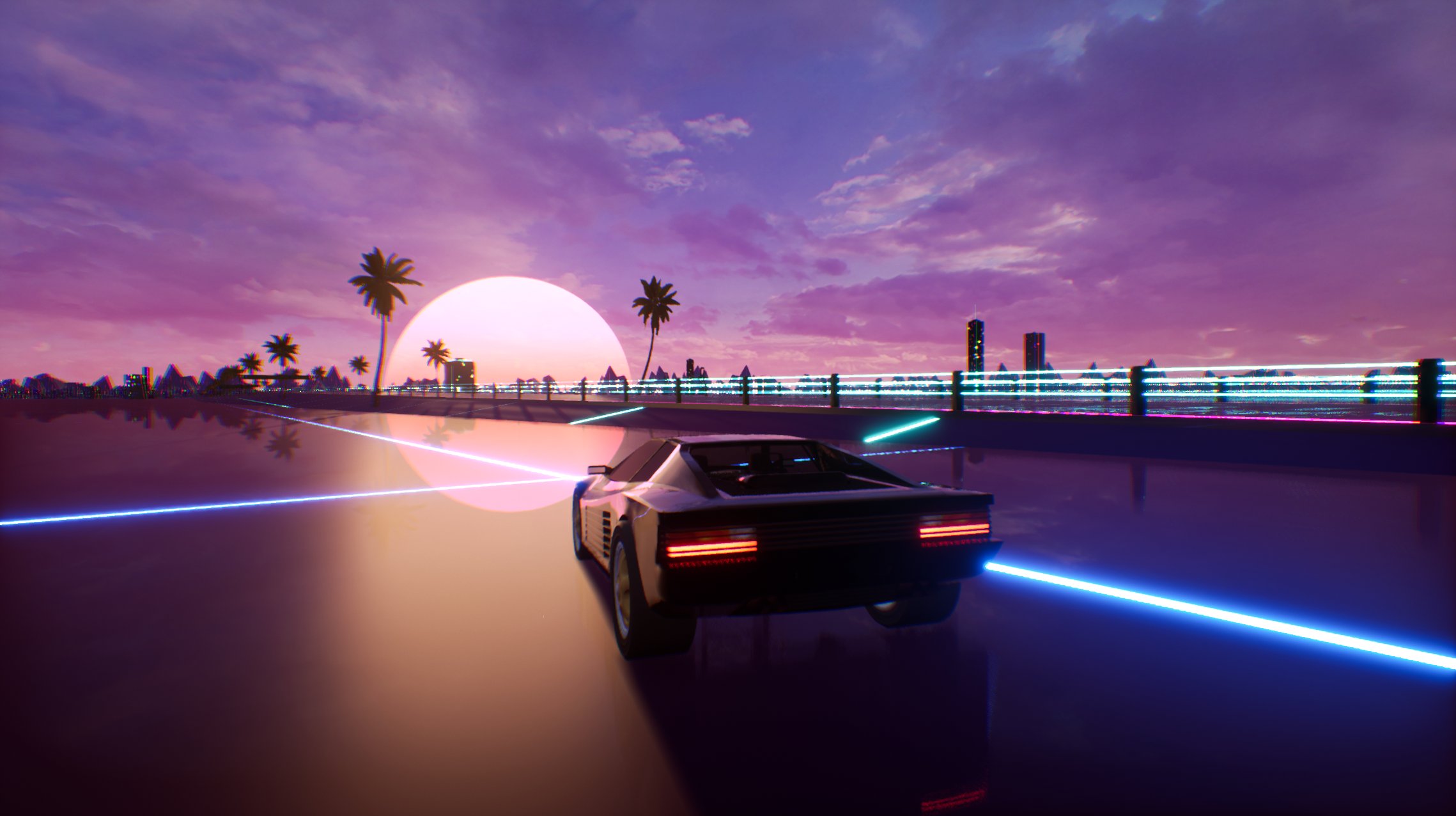 Neon Sunset And Car Wallpapers