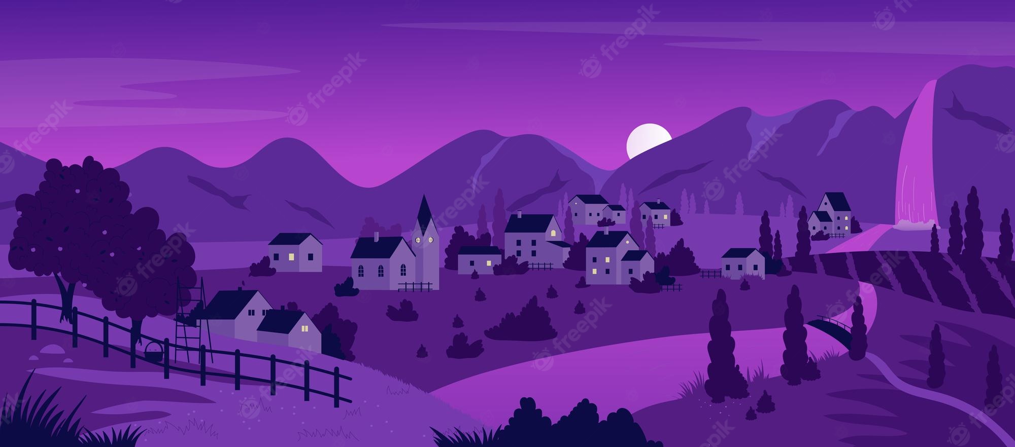 Night Mountains Summer Illustration Wallpapers