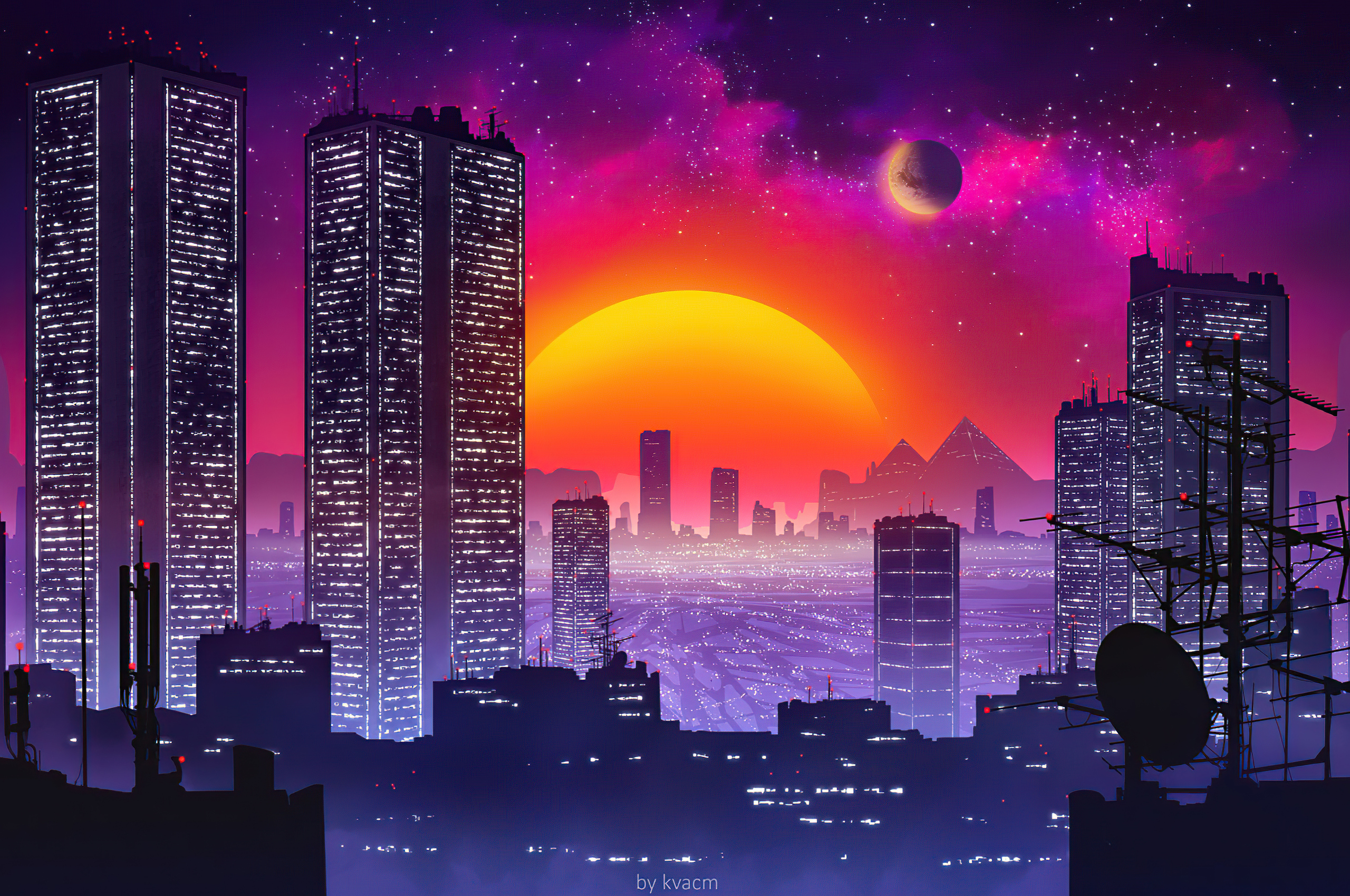 Outrun Pixel Sunset Wallpapers