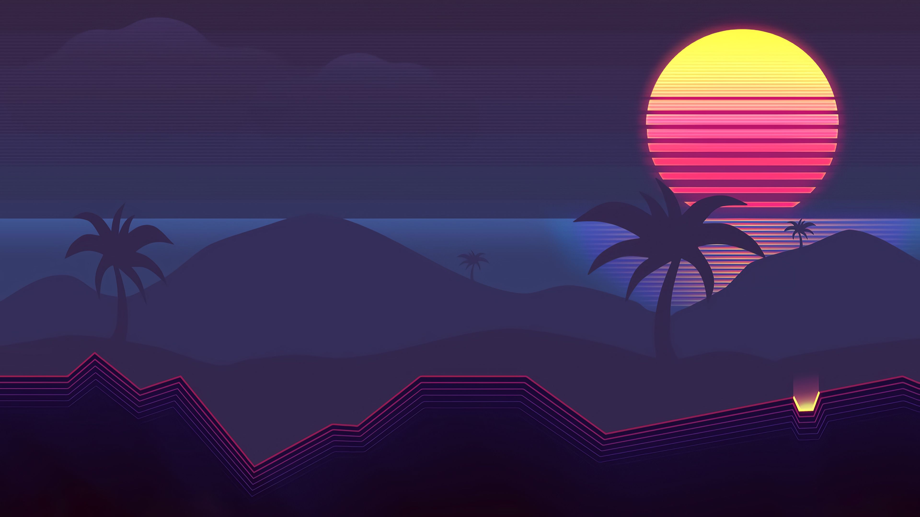 Outrun Pixel Sunset Wallpapers