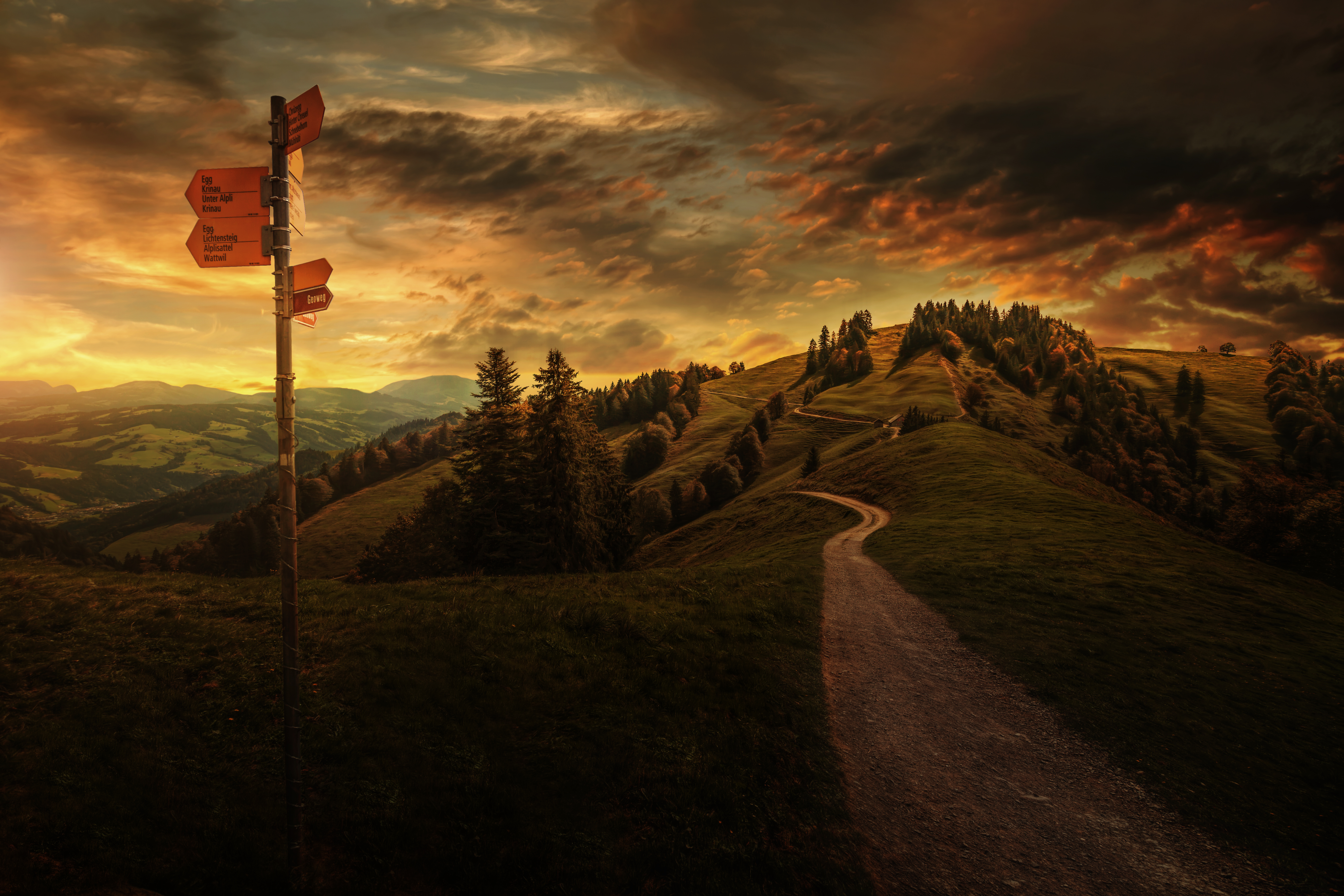 Path In Countryside At Evening Wallpapers