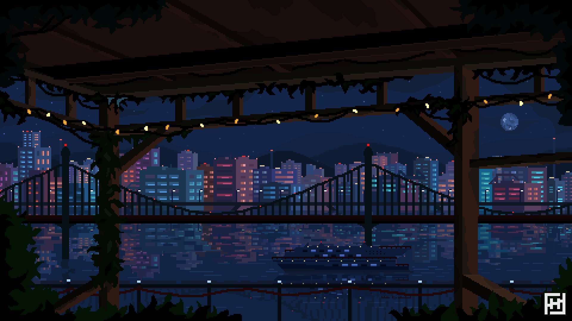 Pixel Art Bridge Night Wallpapers