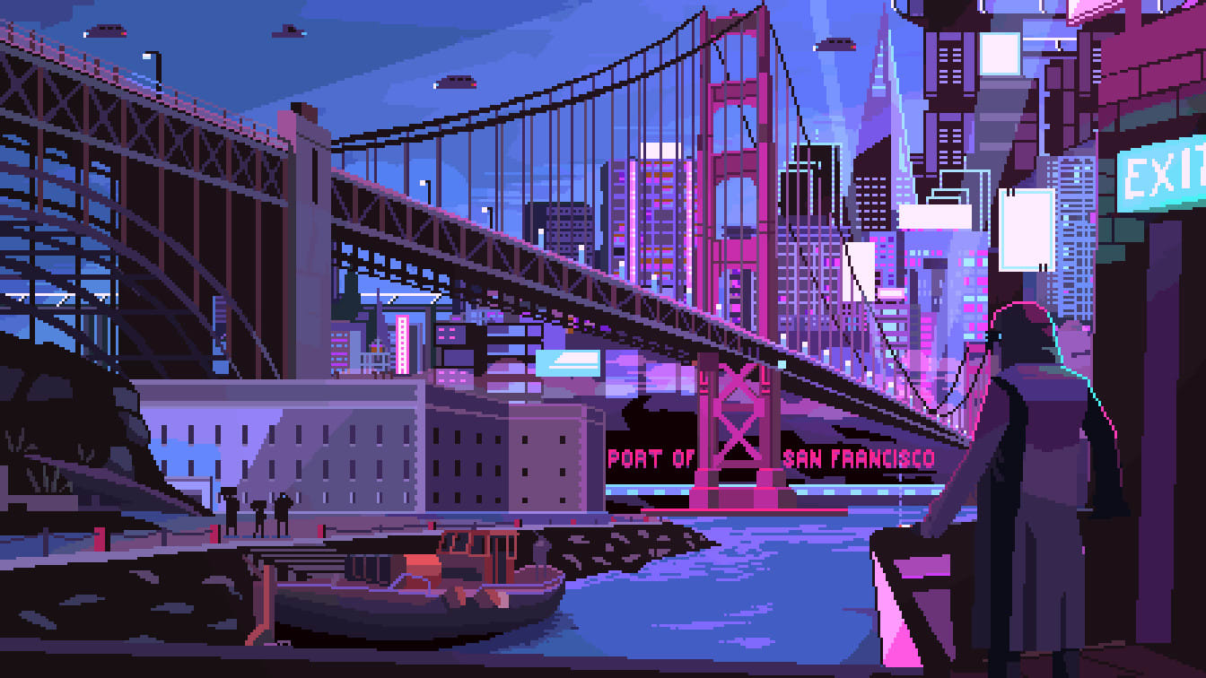 Pixel Art Bridge Night Wallpapers