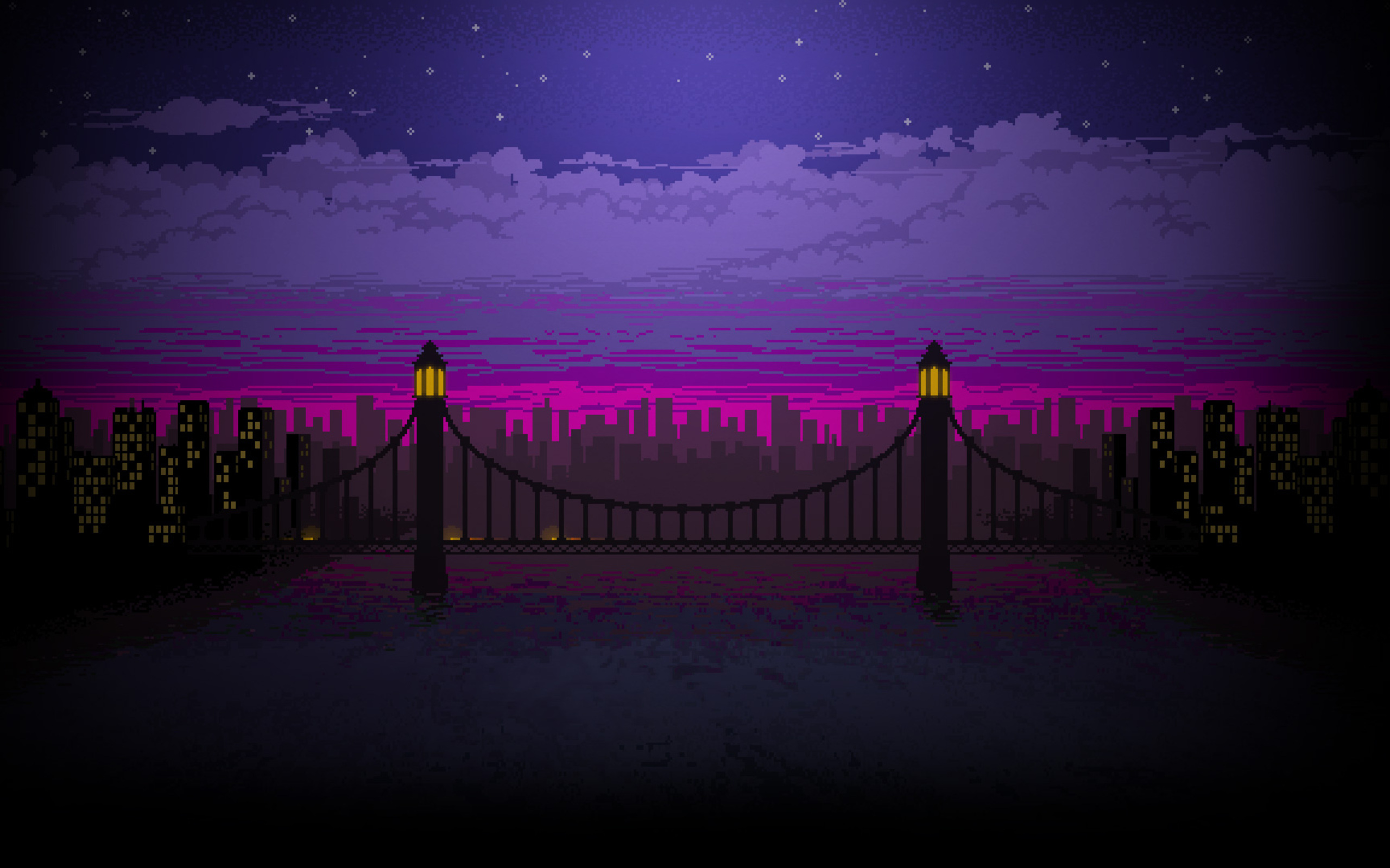 Pixel Art Bridge Night Wallpapers