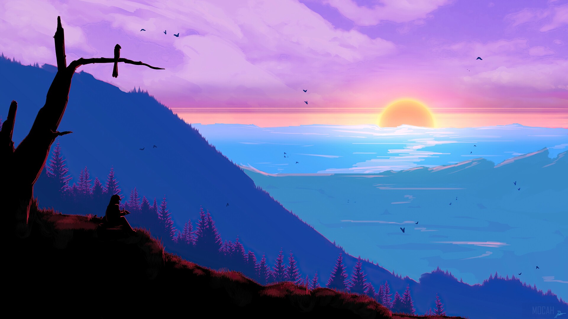 Pixel Sunset Digital Art Wallpapers