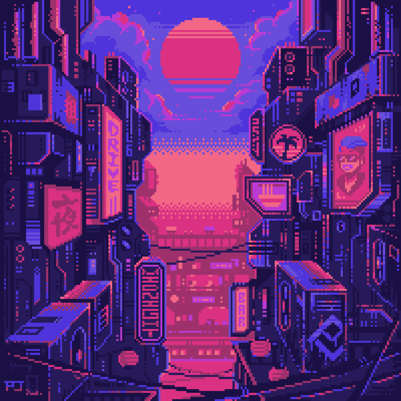 Pixel Sunset Digital Art Wallpapers