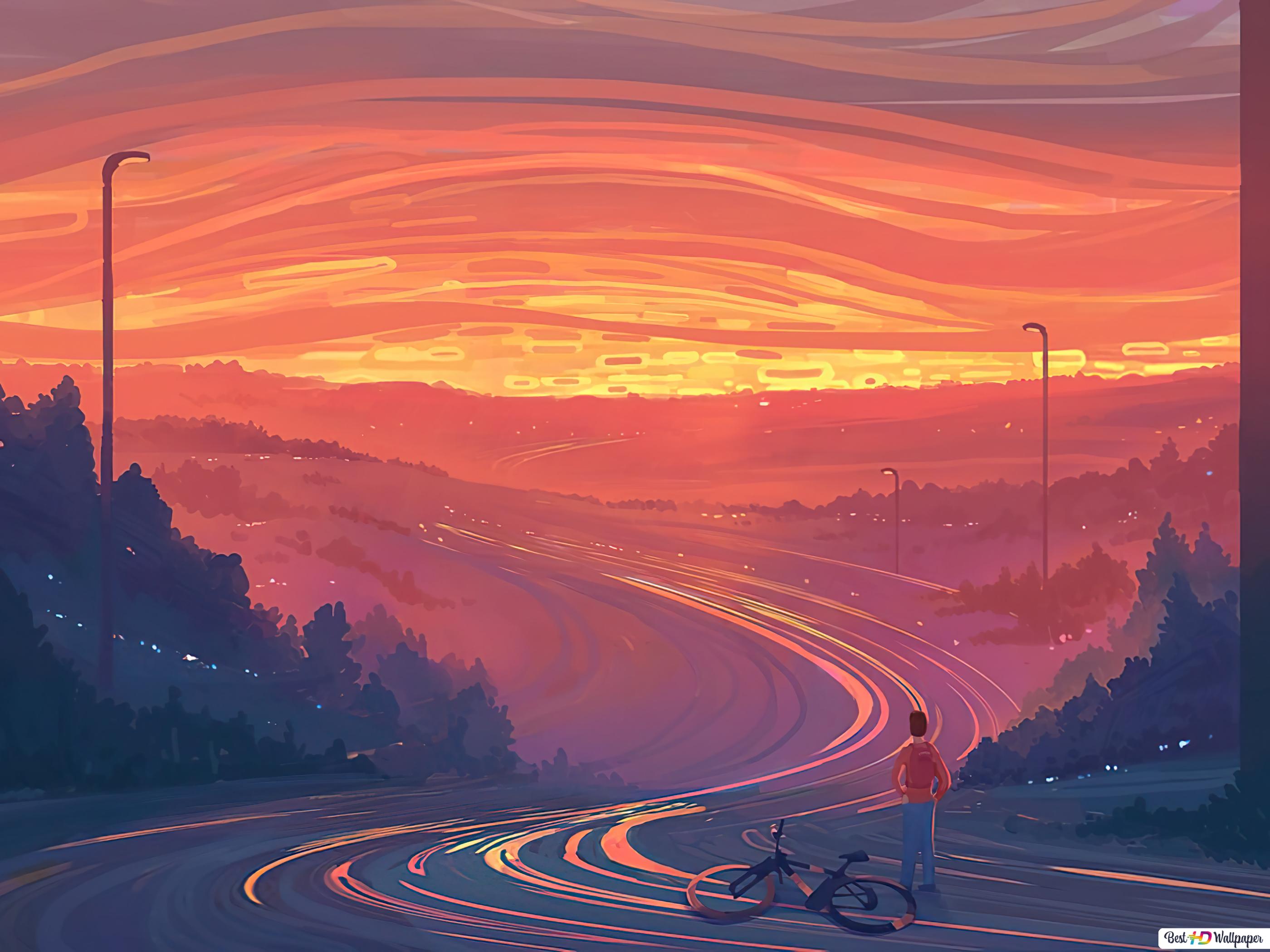 Pixel Sunset Digital Art Wallpapers