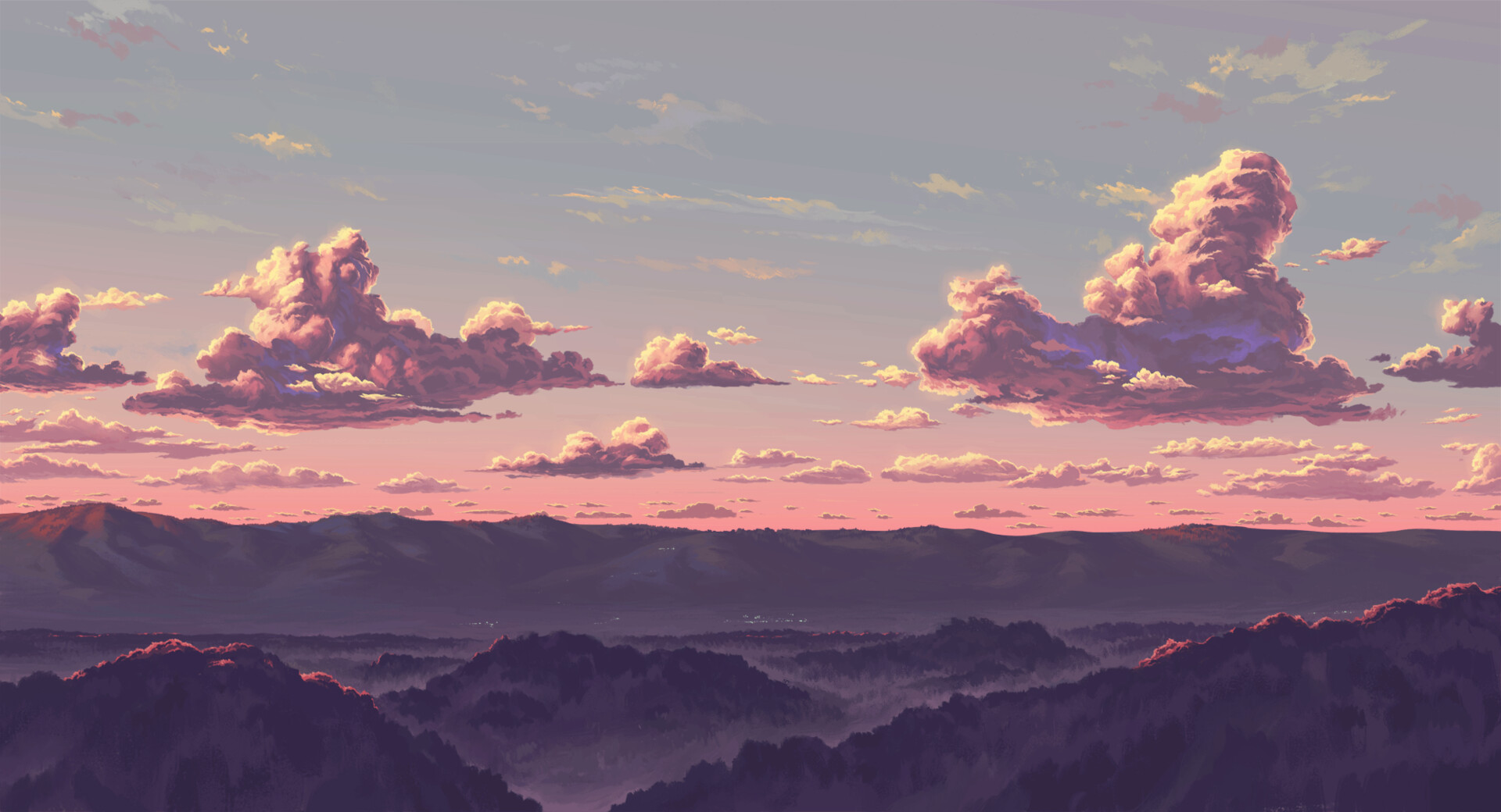 Pixel Sunset Digital Art Wallpapers