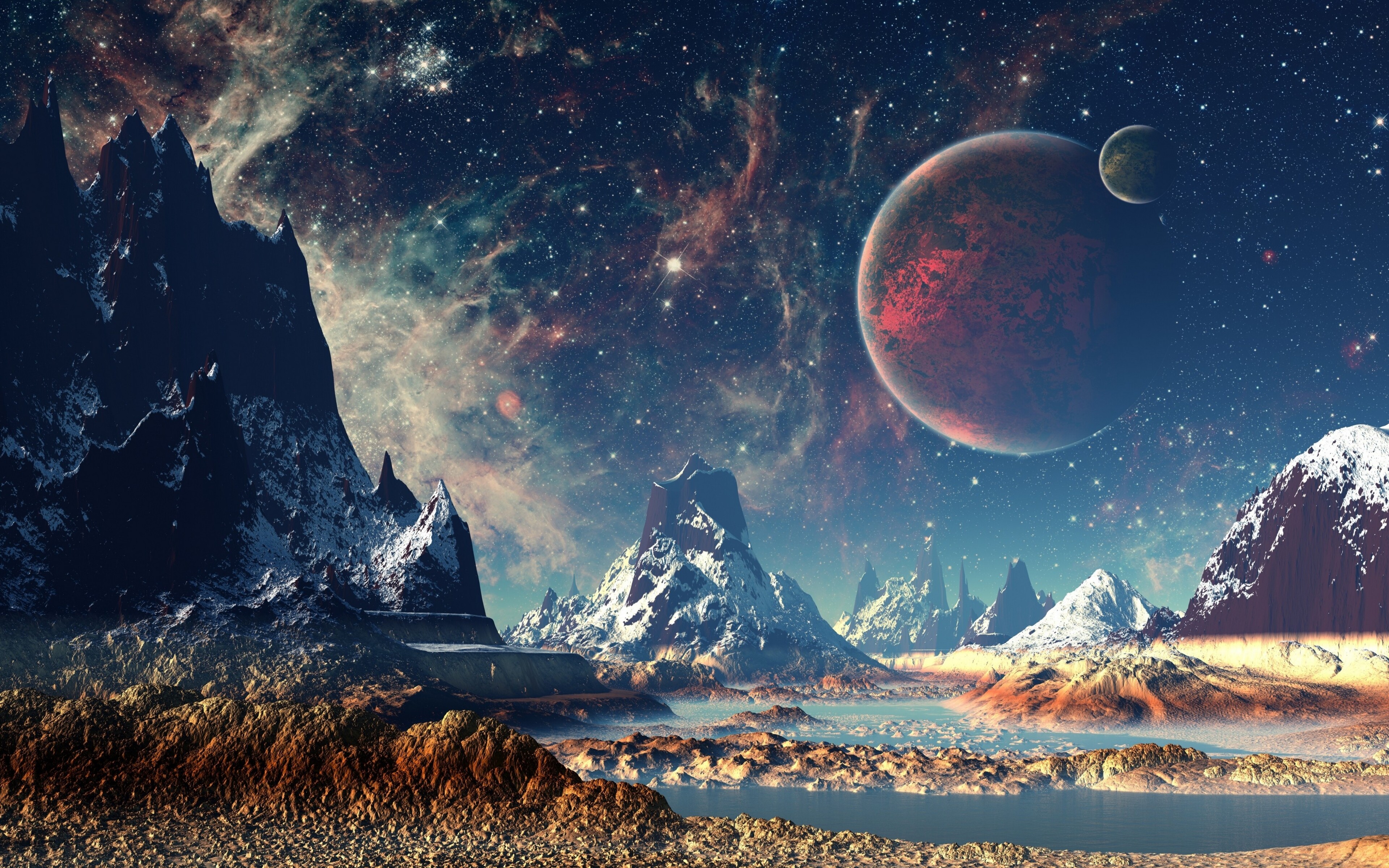 Planet And Mountains Artistic Wallpapers