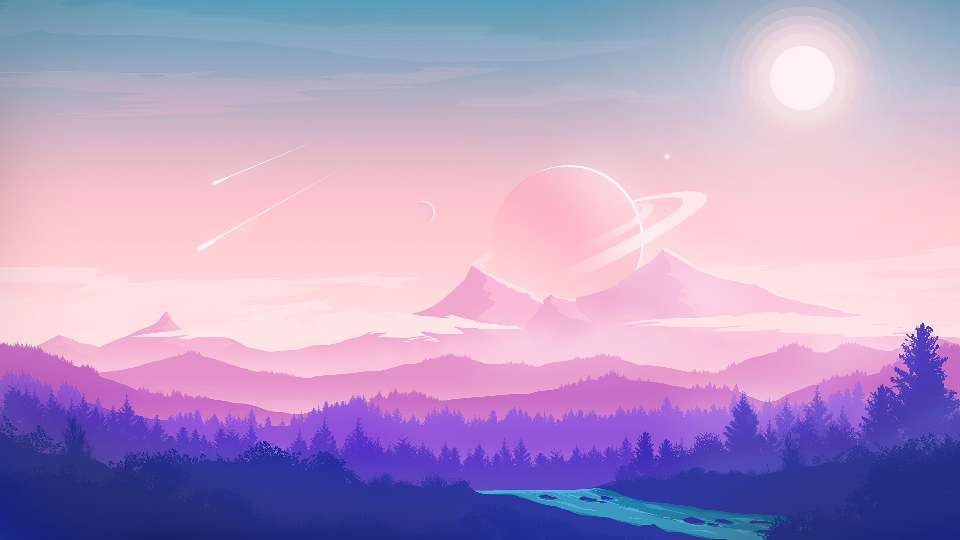 Planet And Mountains Artistic Wallpapers