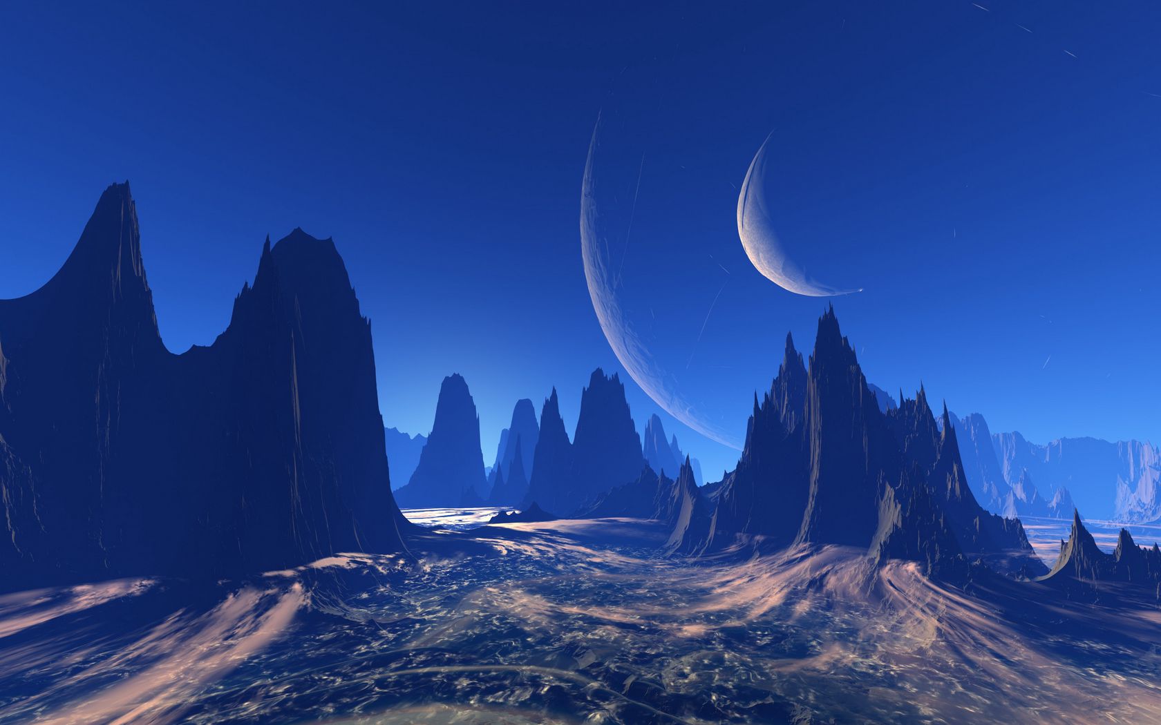 Planet And Mountains Artistic Wallpapers