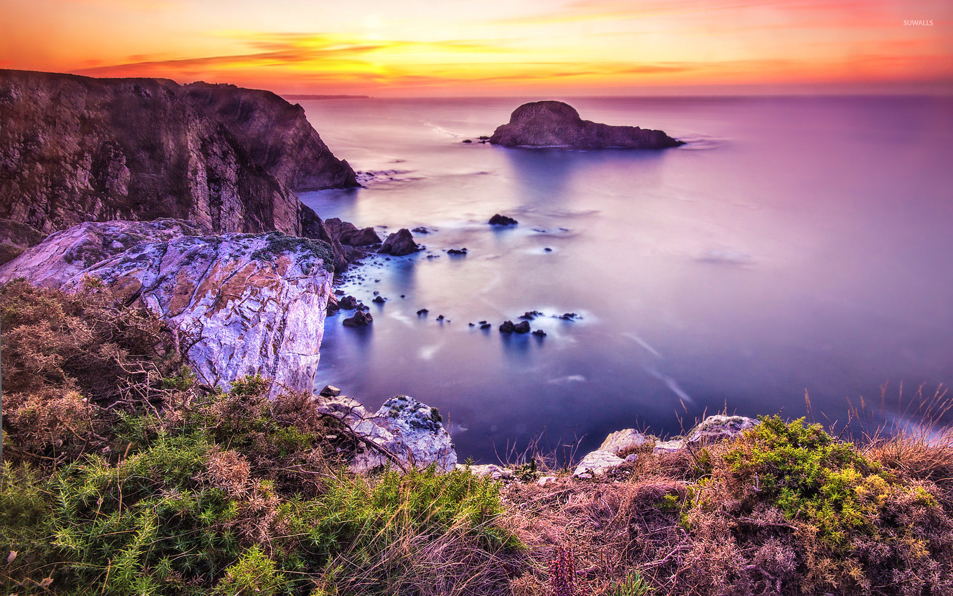 Purple Sunset Reflected In The Ocean Wallpapers