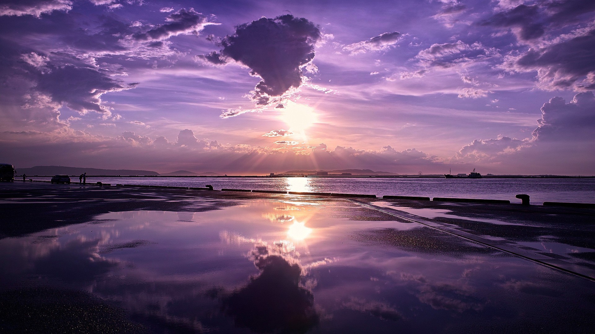 Purple Sunset Reflected In The Ocean Wallpapers