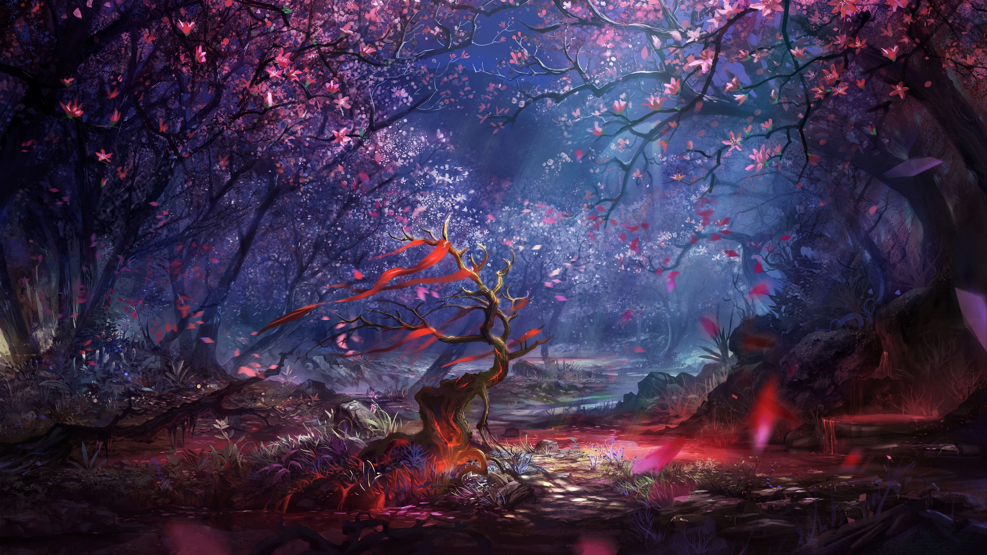 Red Sun Artistic Forest Wallpapers