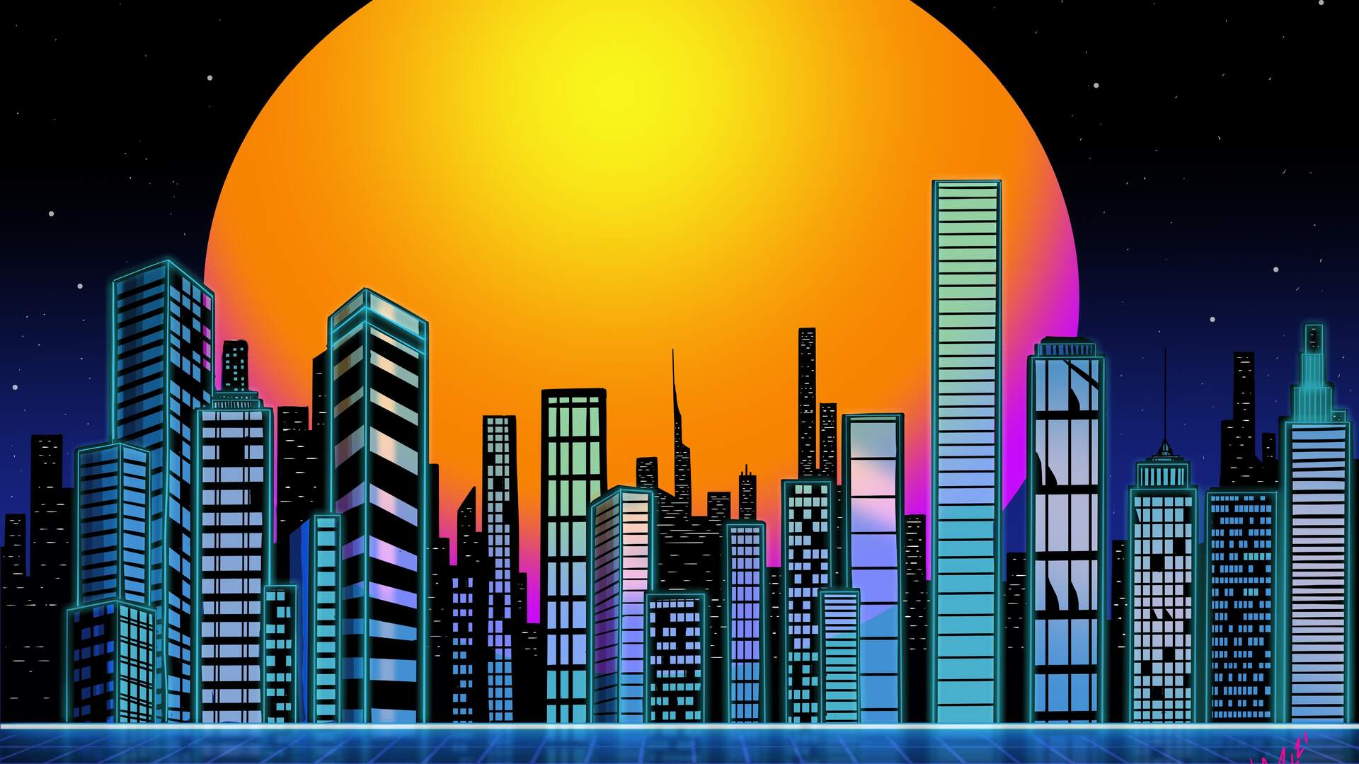 Retro Neon Cityscape Wallpapers