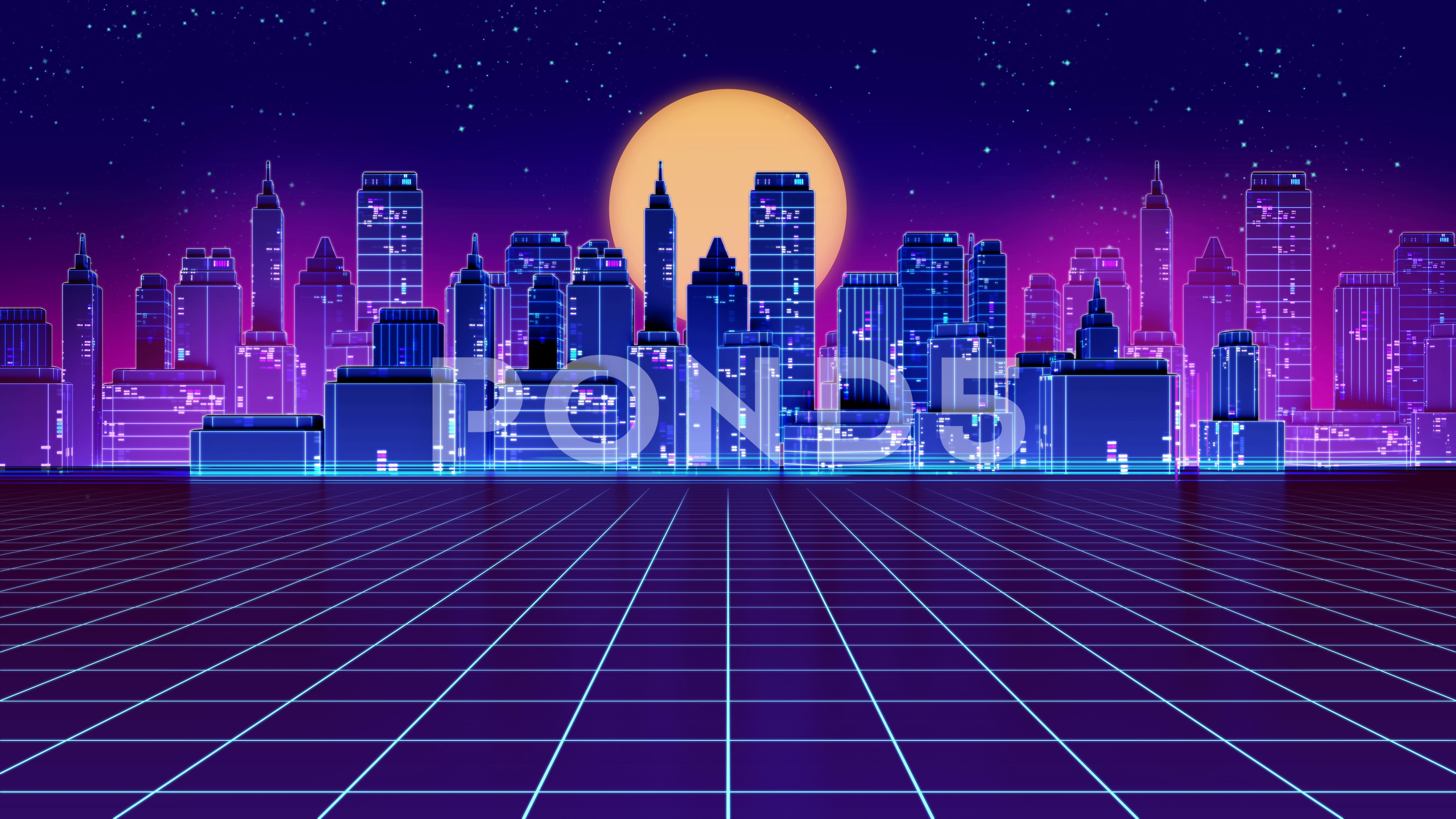 Retro Wave Purple Skyscraper City Wallpapers