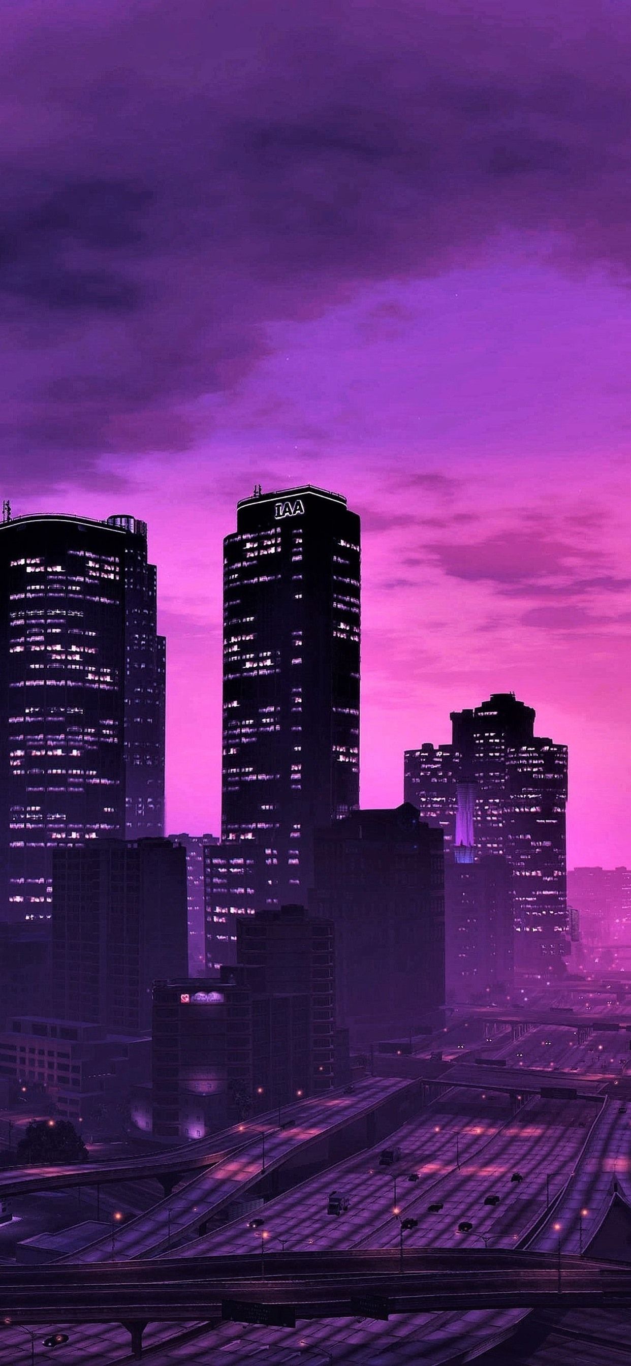 Retro Wave Purple Skyscraper City Wallpapers