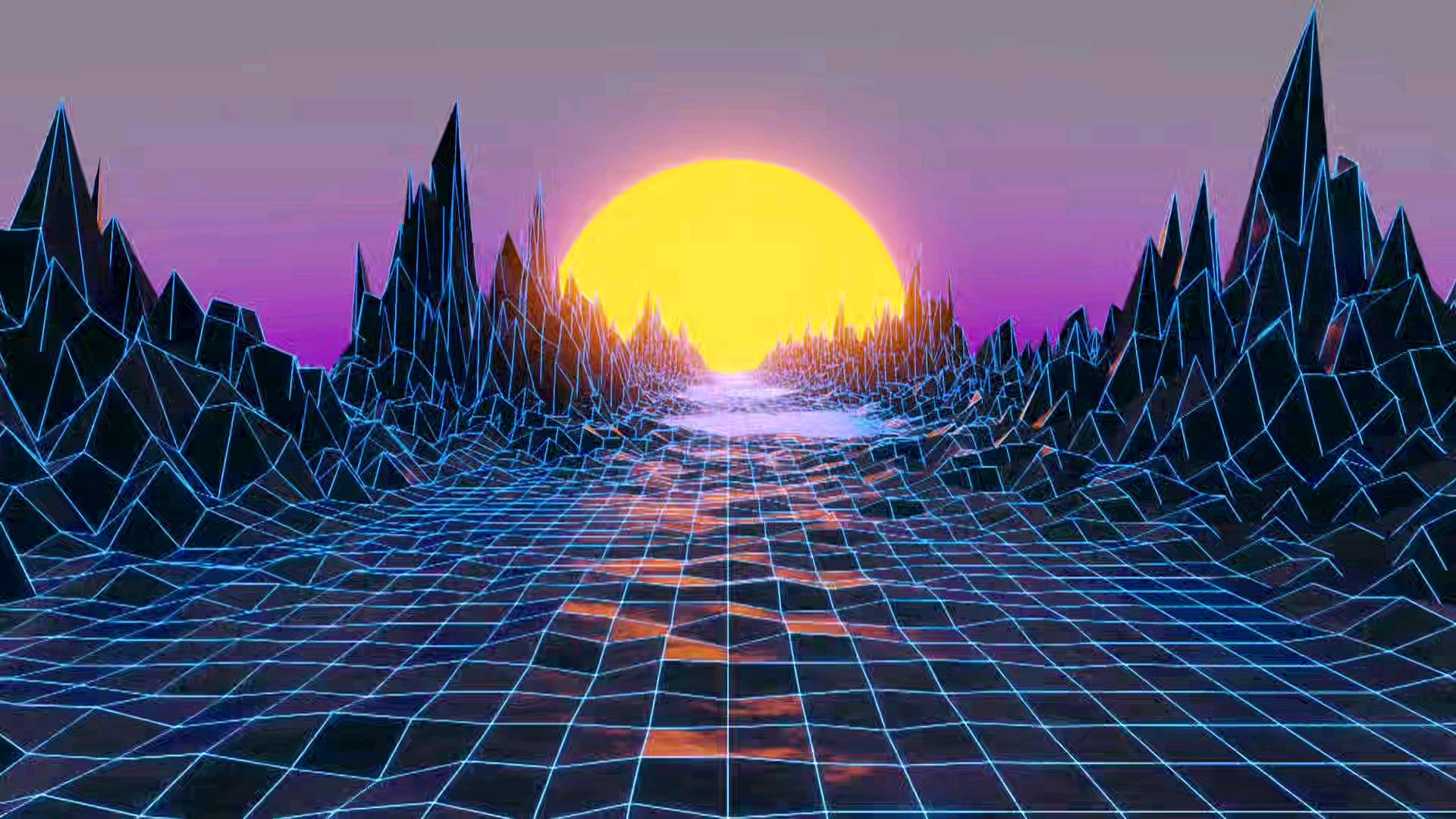 Retro Wave Sunrise Path Wallpapers