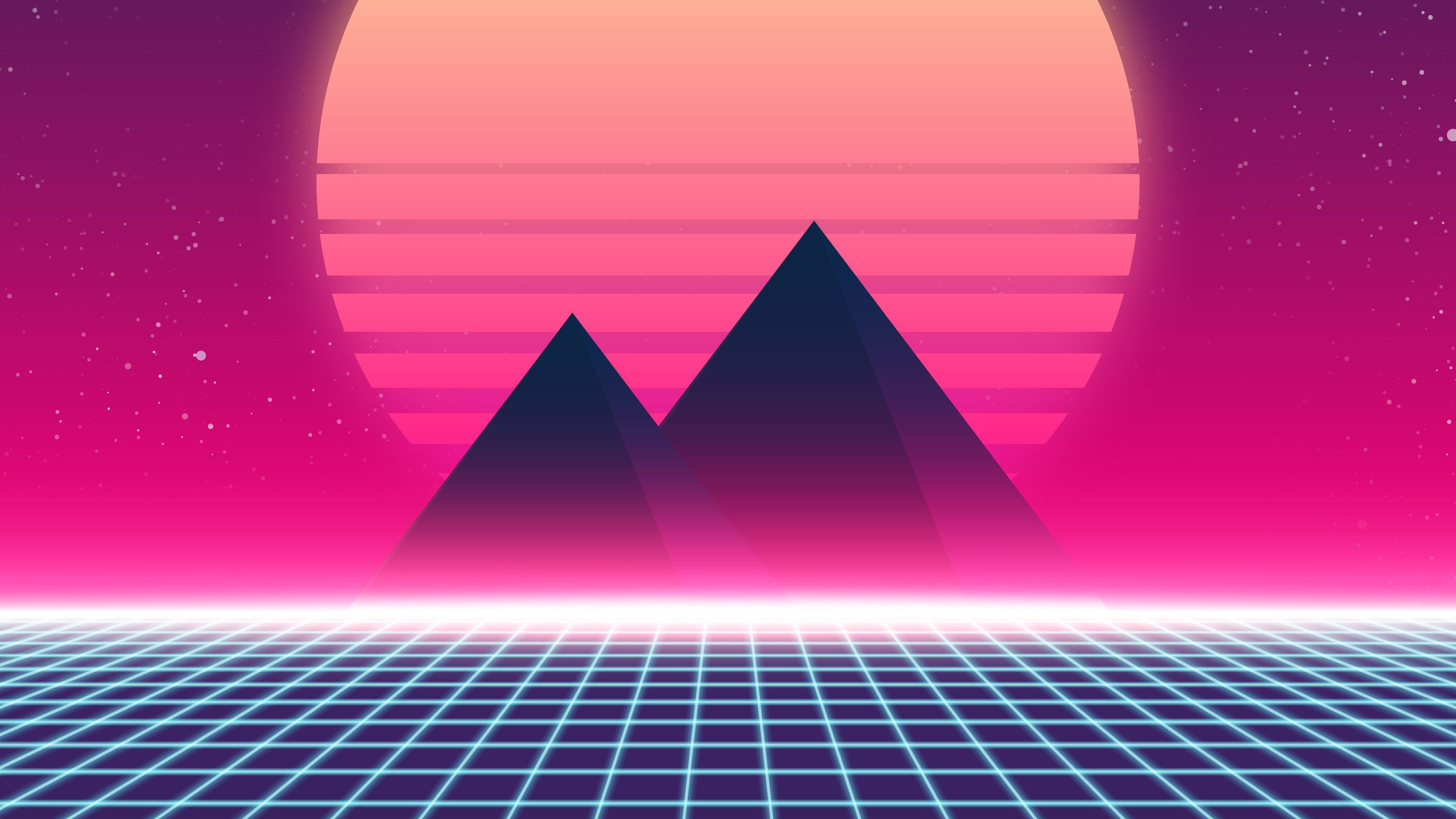 Retro Wave Sunset And Running Car Wallpapers