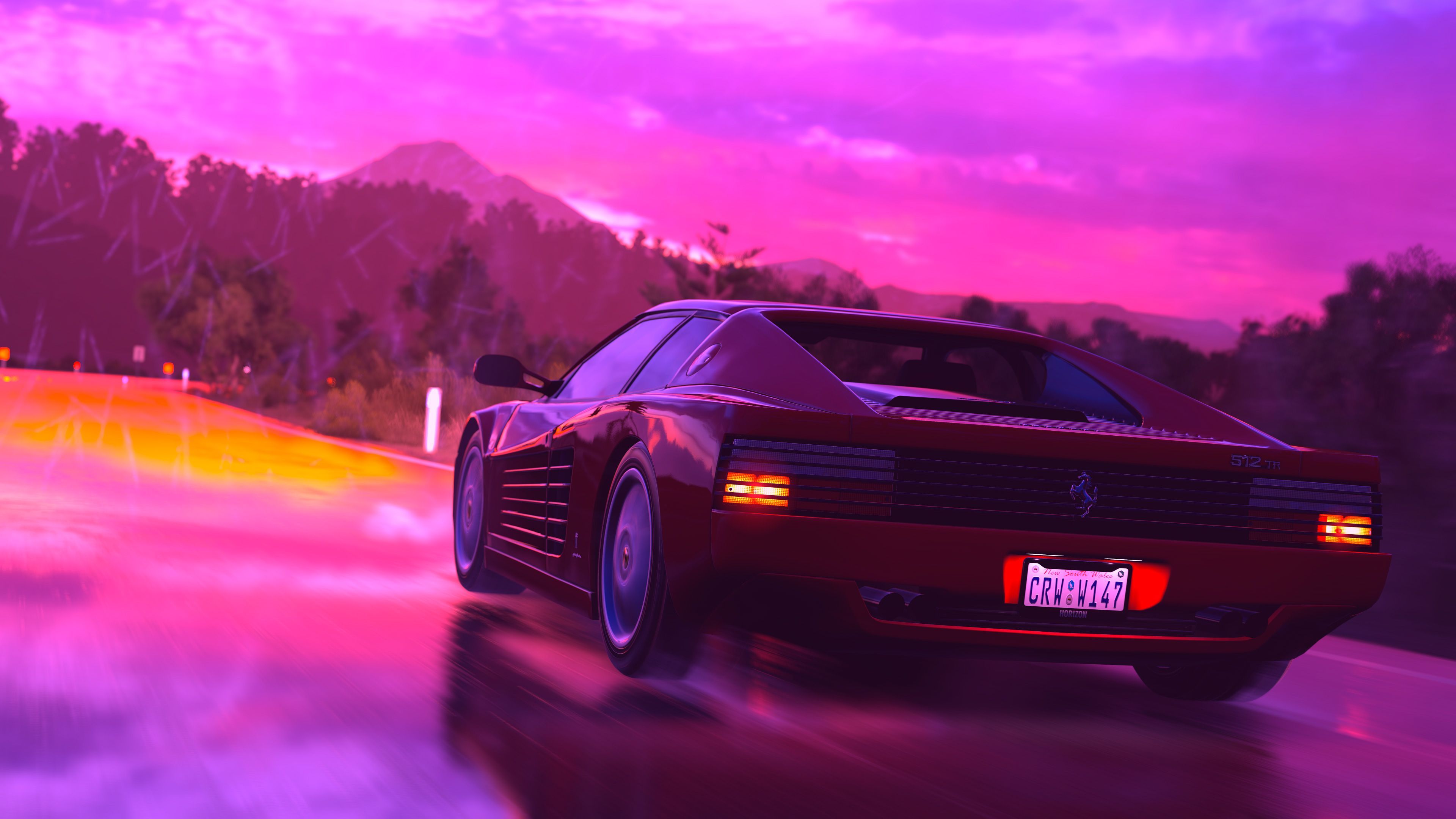 Retro Wave Sunset And Running Car Wallpapers