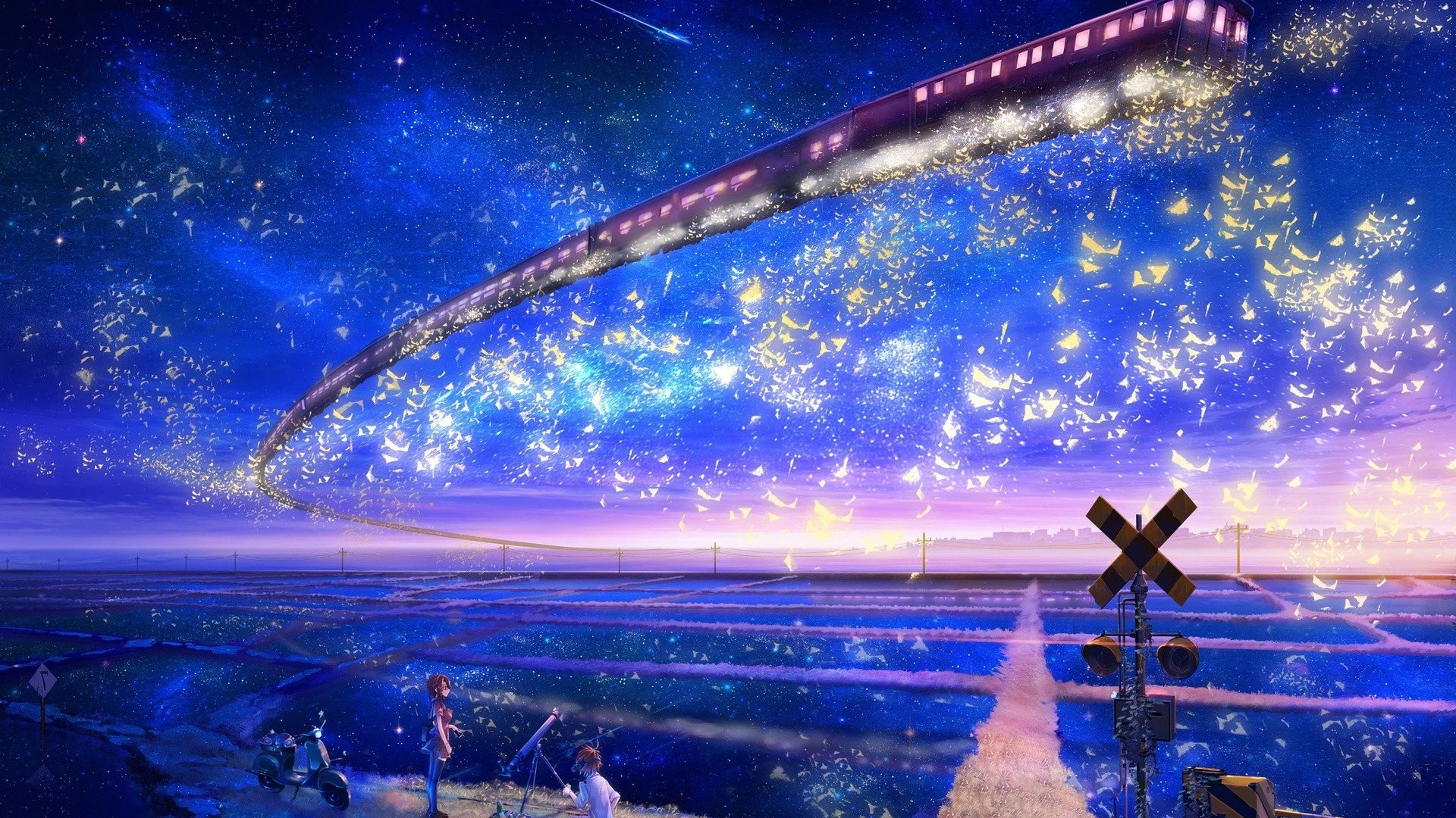 Running Train In Starry Night Wallpapers