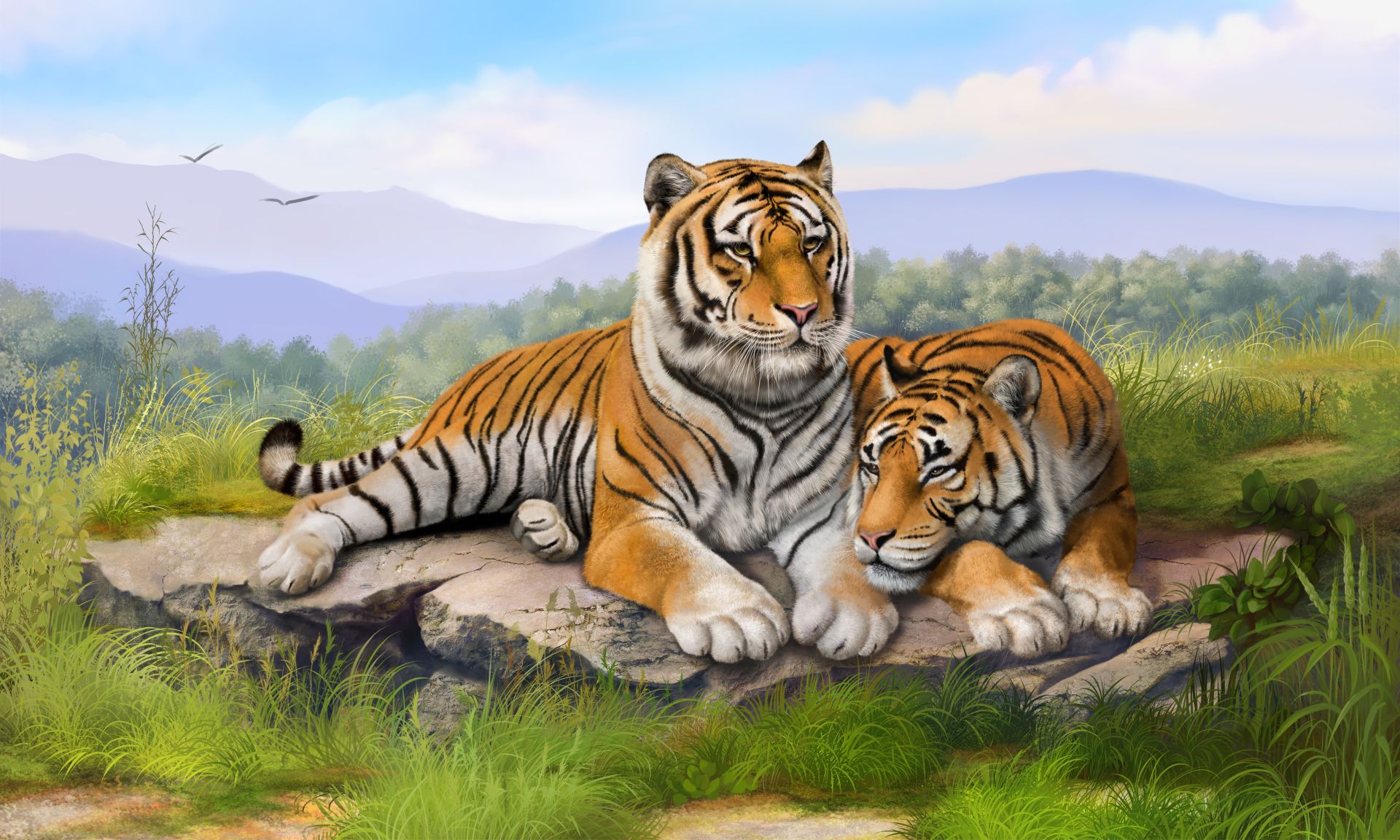 Russian Women With Tiger Illustration Wallpapers