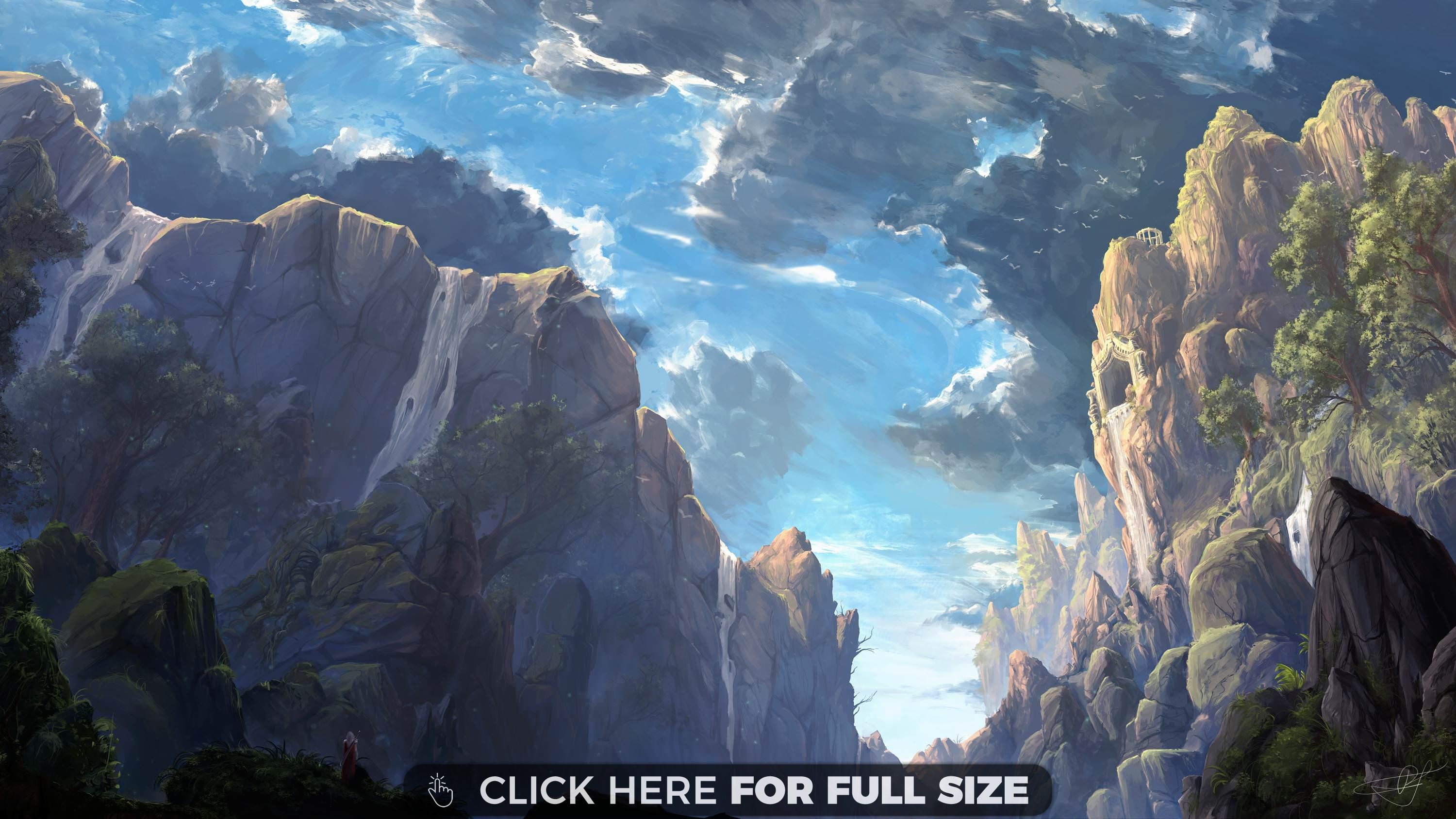 Scenery Of Mountain And Cloud Painting Wallpapers