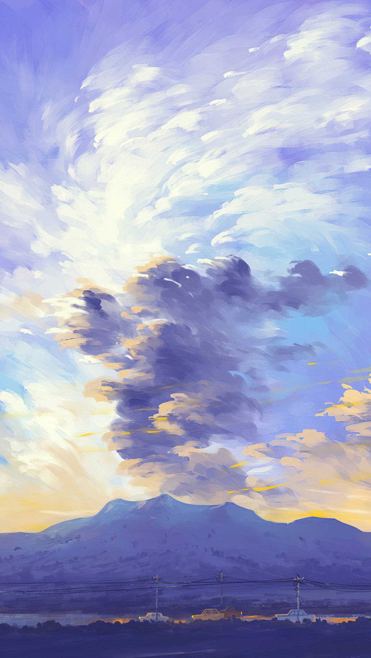 Scenery Of Mountain And Cloud Painting Wallpapers