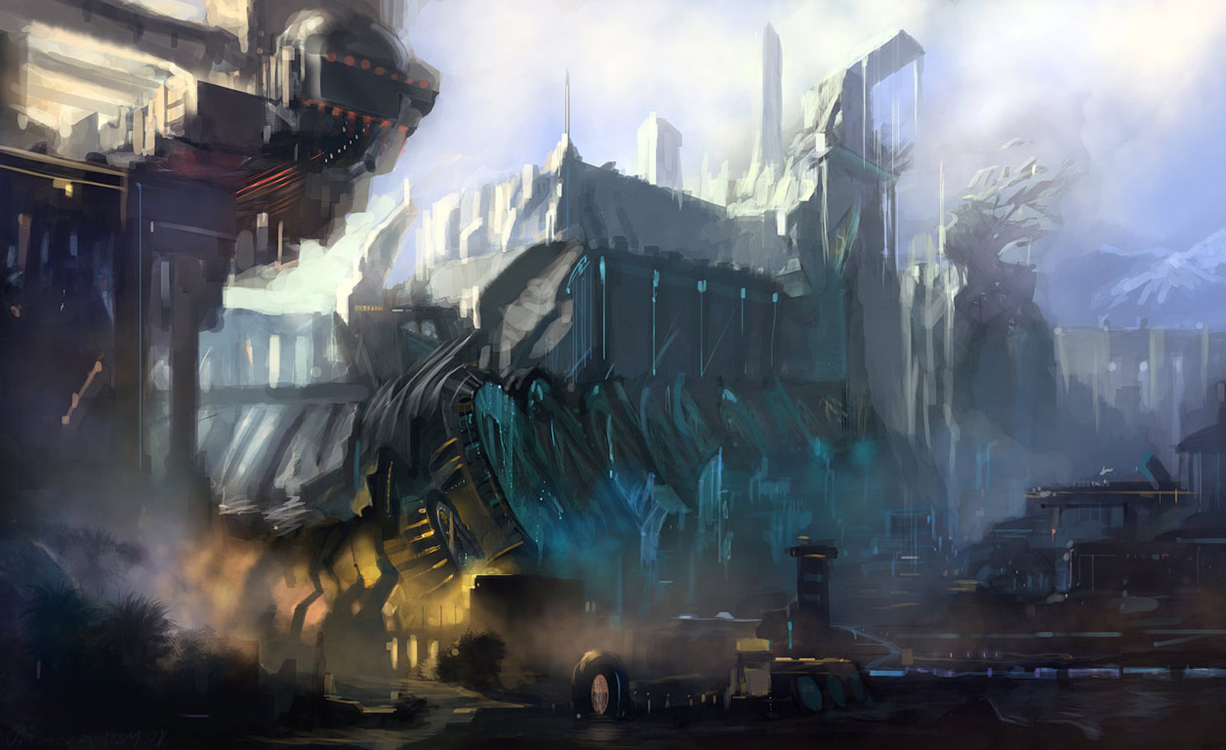 Sci Fi Countryside Painting City Wallpapers