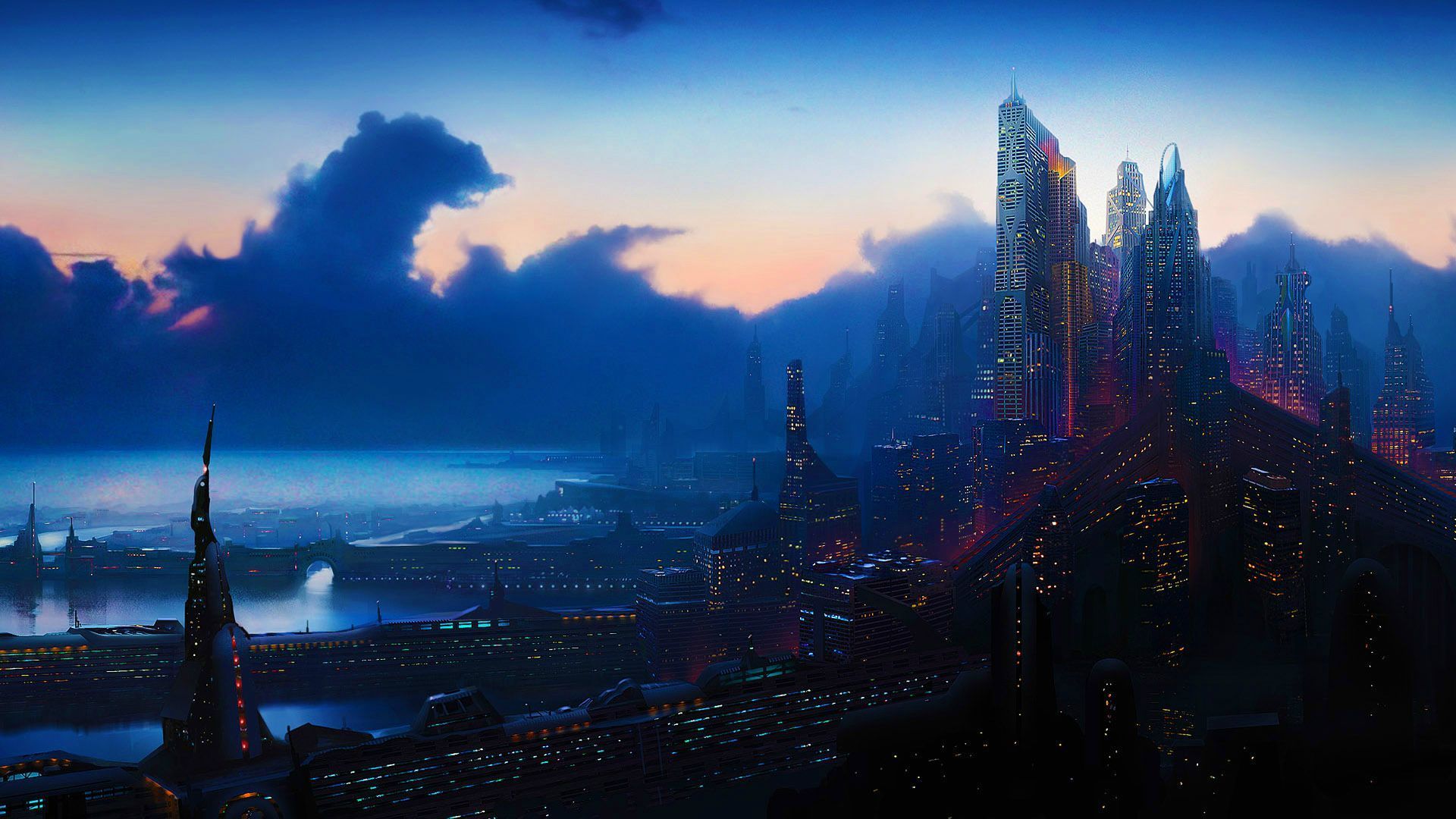 Sci Fi Countryside Painting City Wallpapers