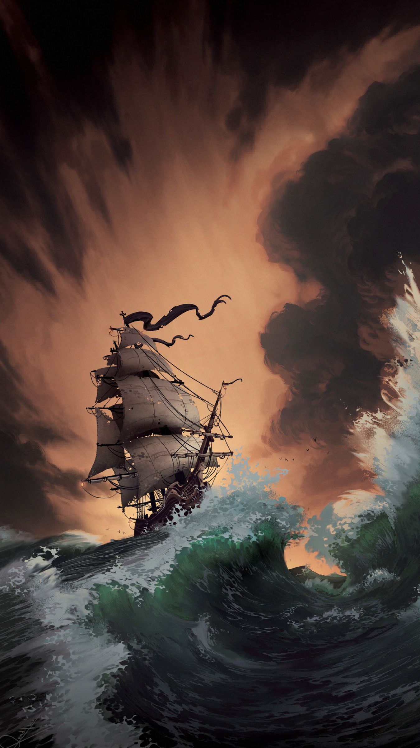 Ship On The Ocean Artistic Wallpapers