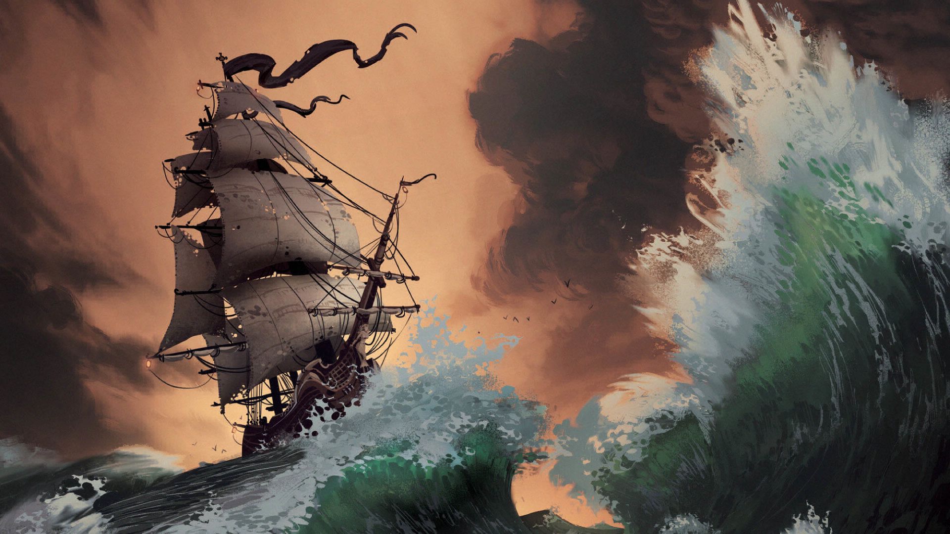 Ship On The Ocean Artistic Wallpapers