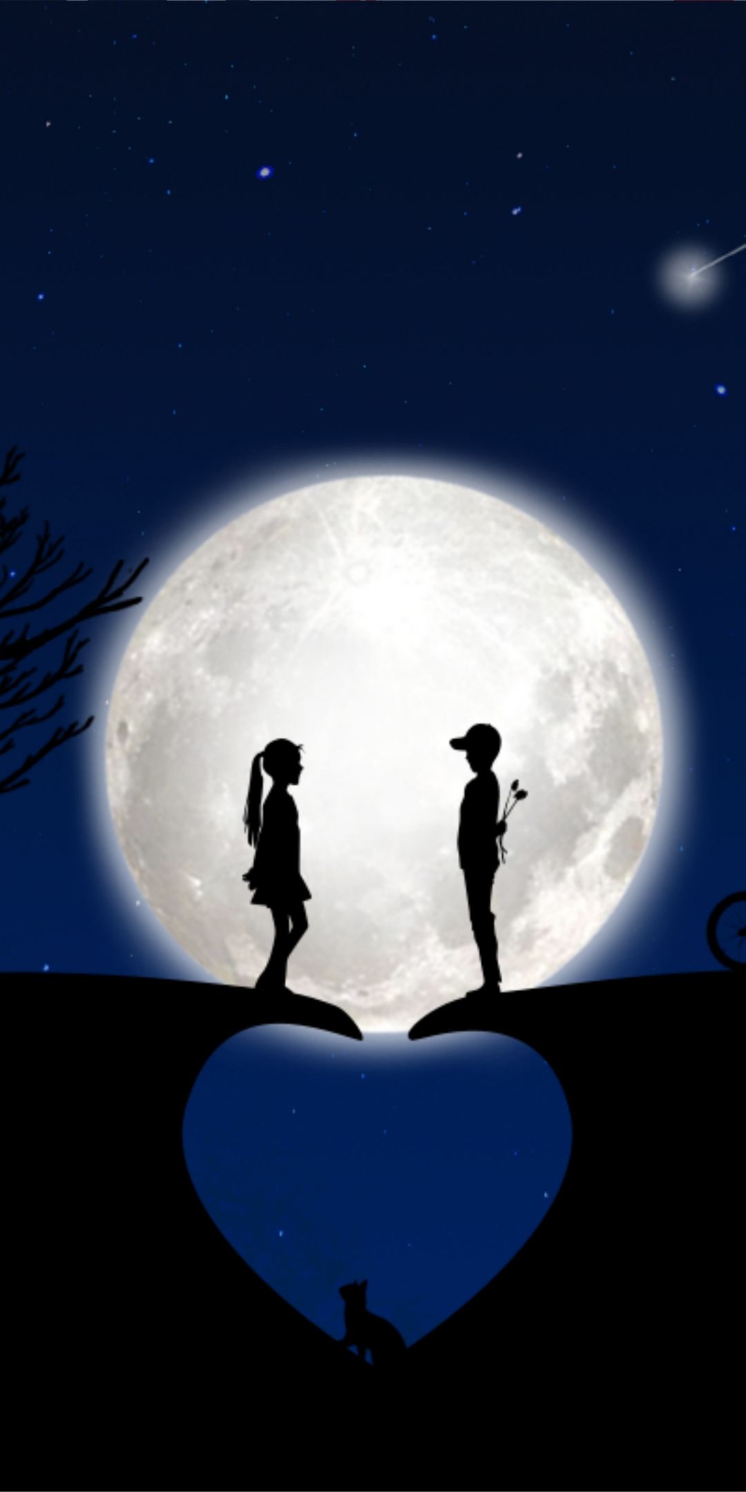 Silhouettes Couple Near Moon Wallpapers