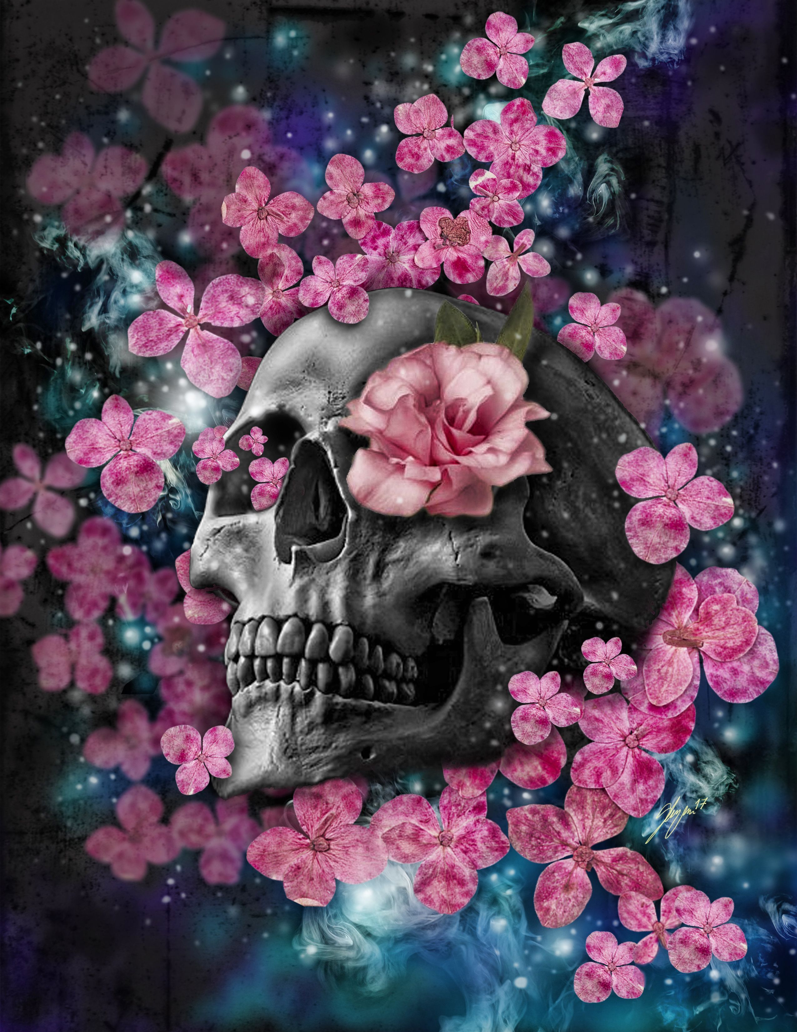 Skull Colorful Flowers Wallpapers