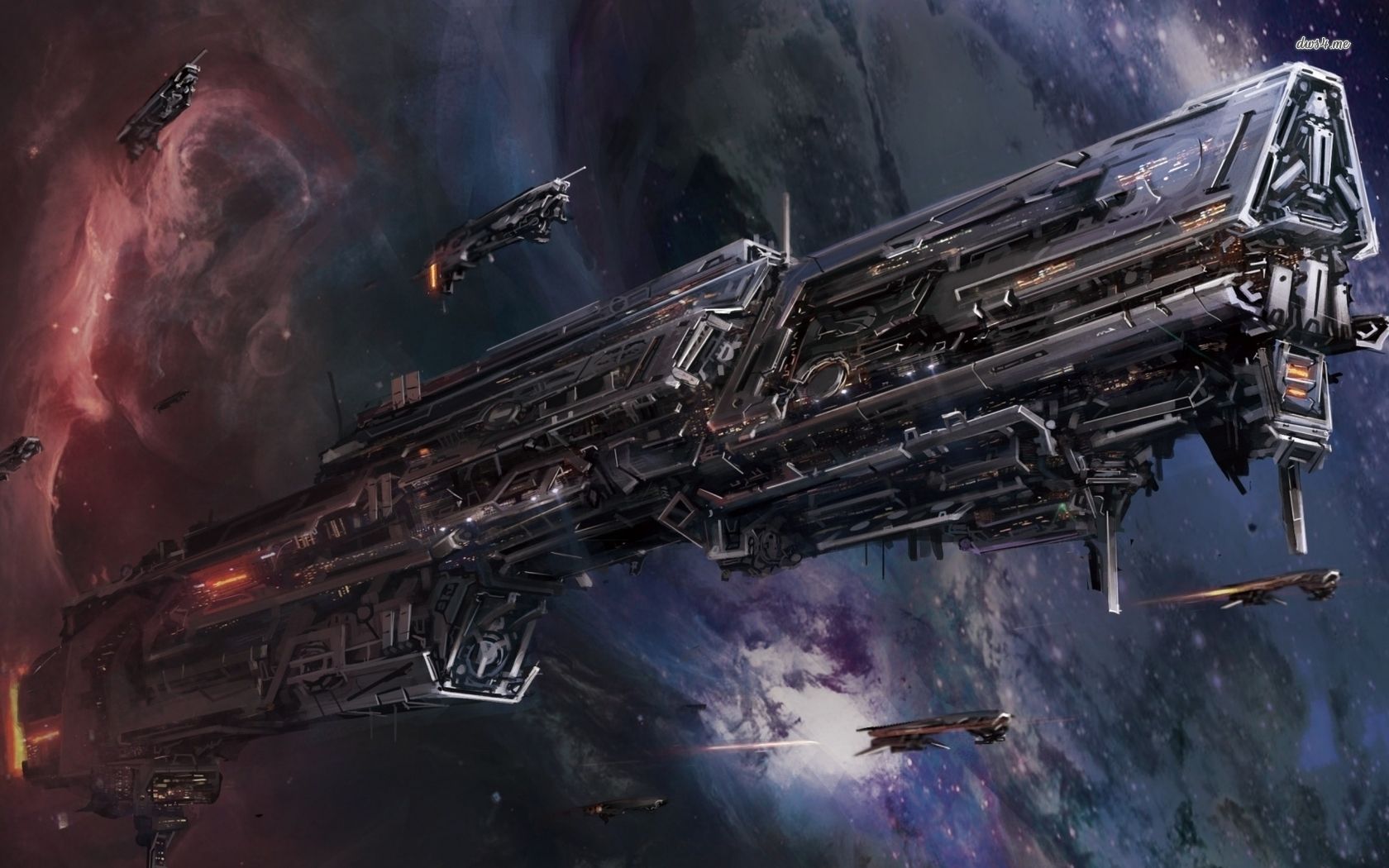 Spaceship In Galaxy Art Wallpapers